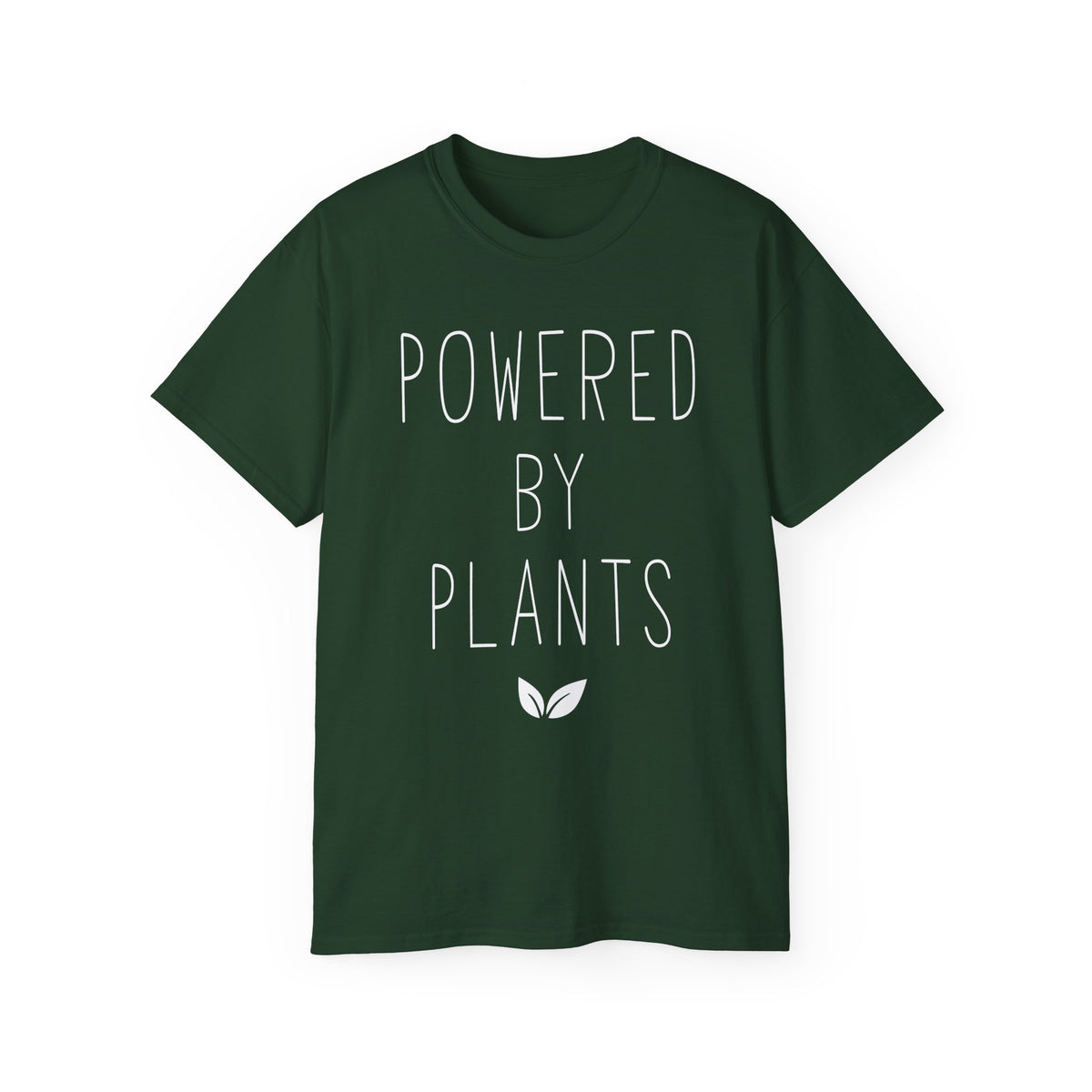 Powered By Plants T-Shirt | Vegan Plant-Based Tee, Leaf Graphic