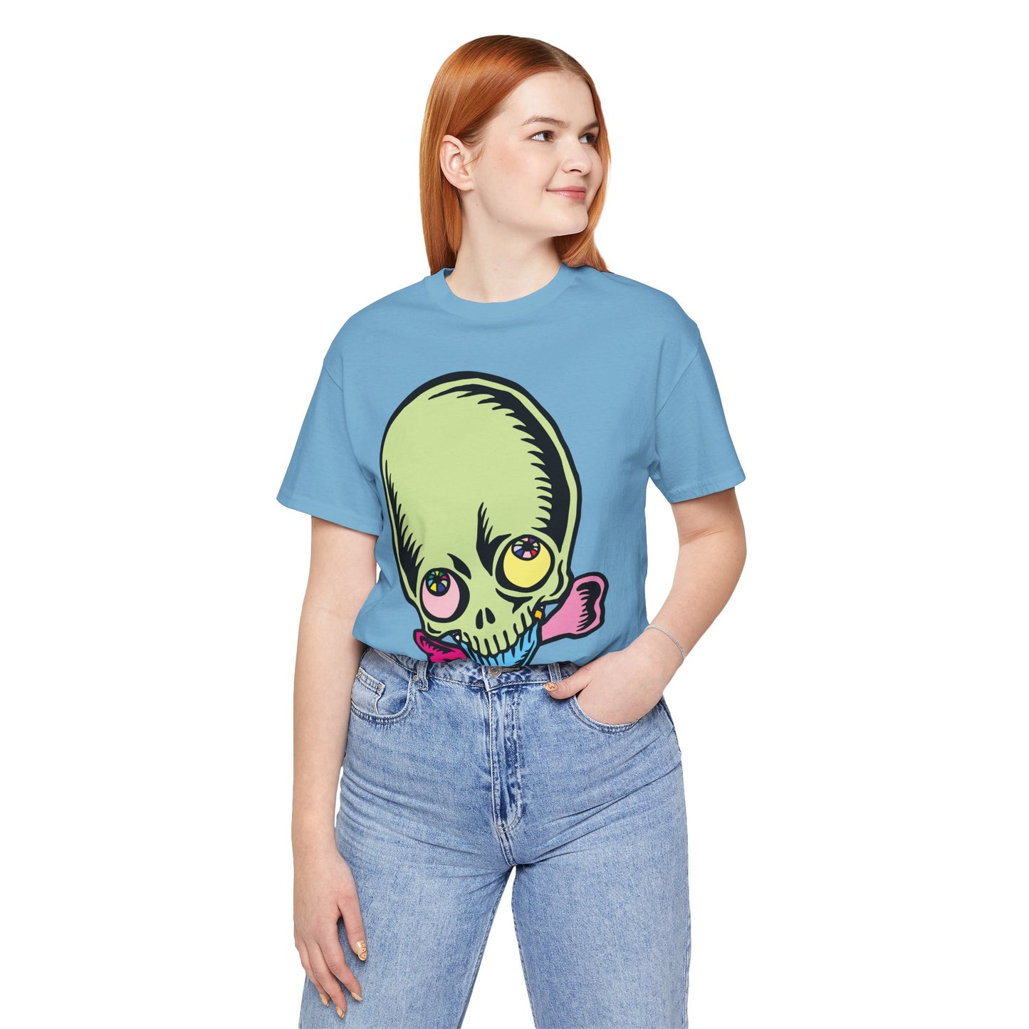 Lt Green Skull Graphic Design Tee, Skull Shirt, Vintage Tees, Art Design T-Shirt, Vintage Graphic Tee, Art Shirts with Skulls
