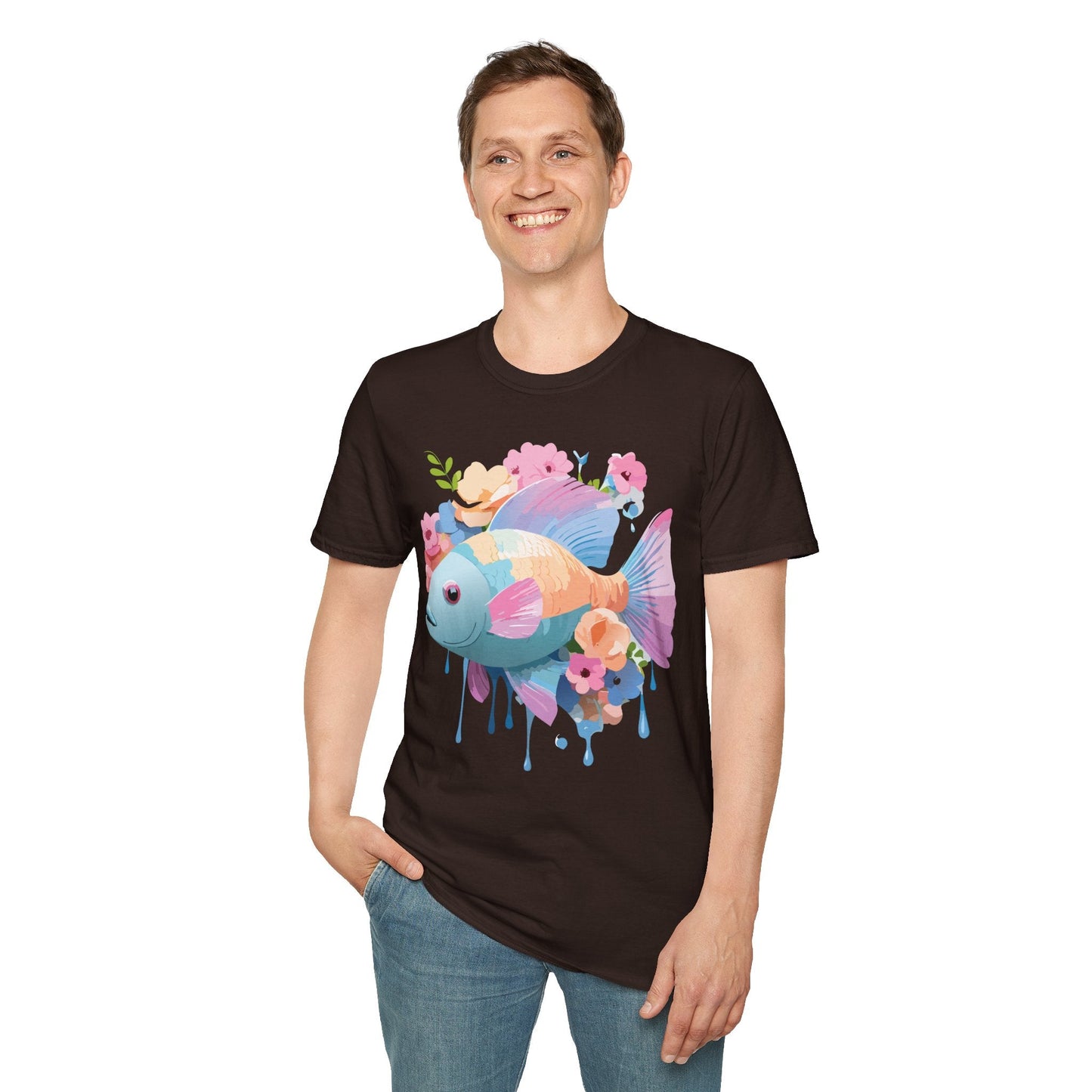 Fish Art Design Graphic Tee Unisex Short Sleeve T Shirt With Fish Artwork Premium Cotton