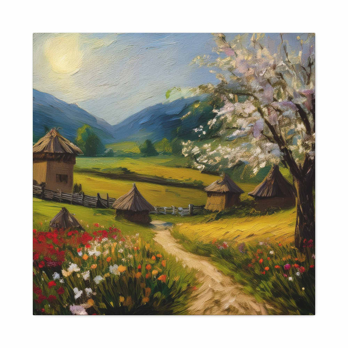 Countryside Spring Print Canvas, Oil Paint Print 20x20, 24x24, 30x30, 32x32, 36x36 Art Design Pine-Wood Inner Frame MC-109