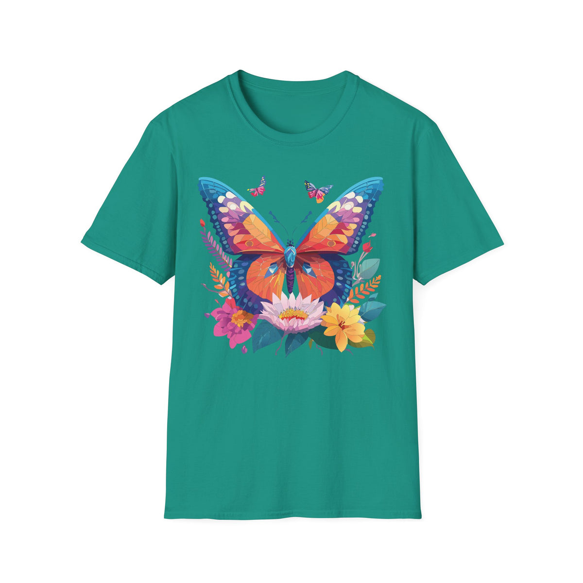 Colorful Butterfly Illustration T-Shirt | Floral Wings Print Graphic Tee Unisex 100 Cotton Gildan T-Shirt