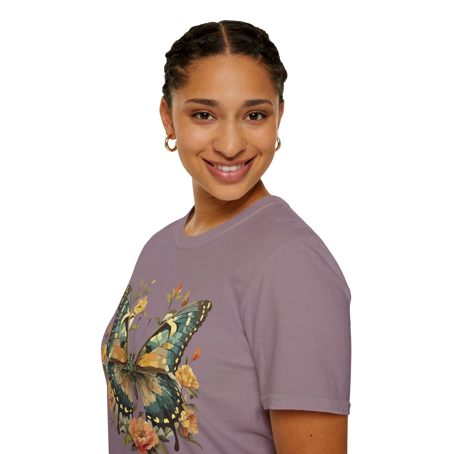 Butterfly Print T Shirt Unisex Monarch Shirt Gildan Softstyle 64000 Ring Spun Cotton