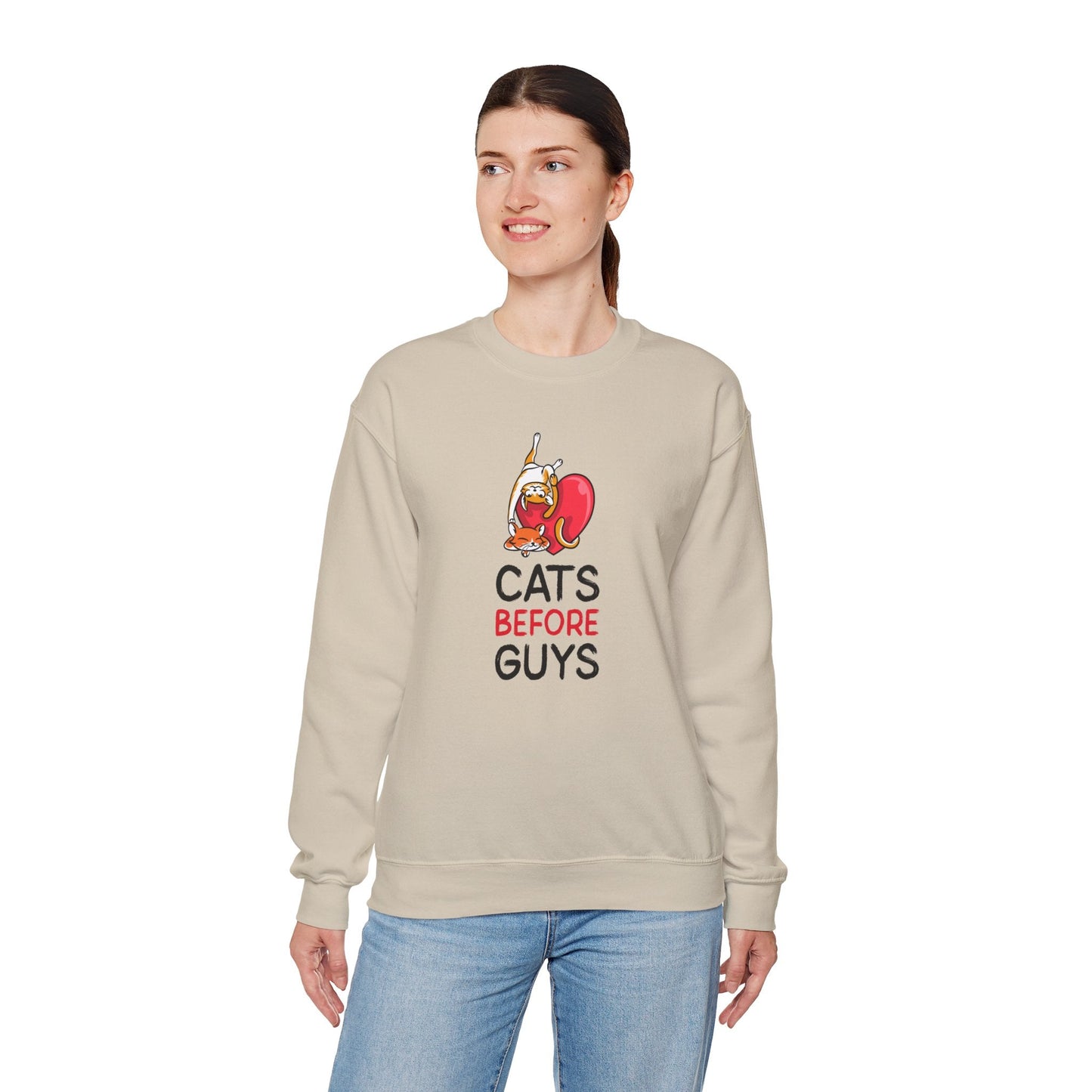 Cat Heart Sweatshirt Unisex Valentines Day 50 50 Cotton Poly Heavy Blend Crewneck Sweatshirt
