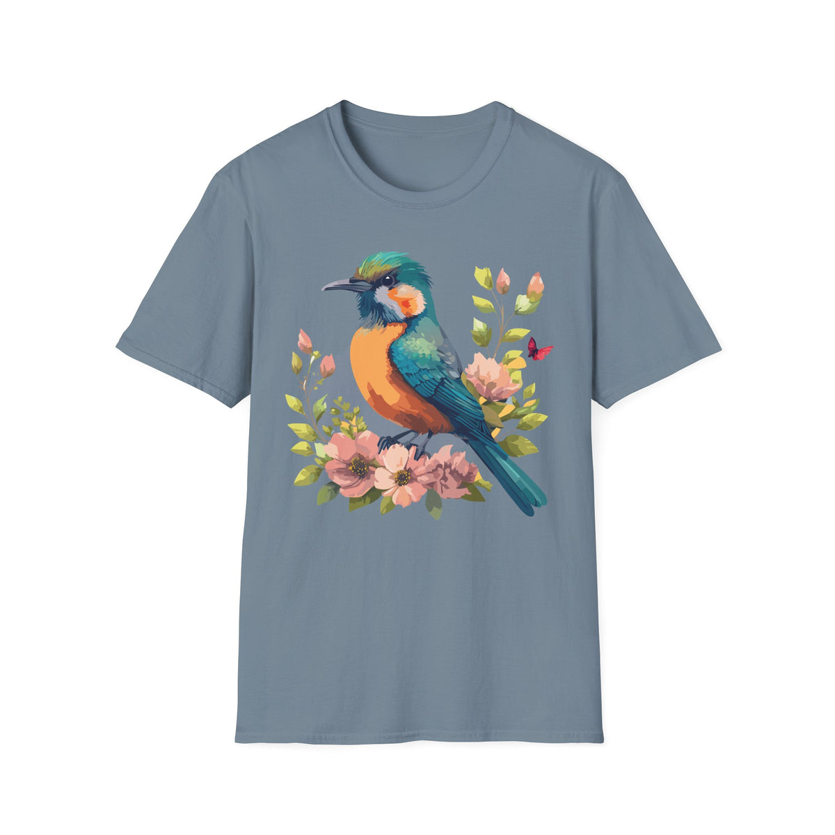 Colorful Bird Illustration T-Shirt | Floral Watercolor Kingfisher