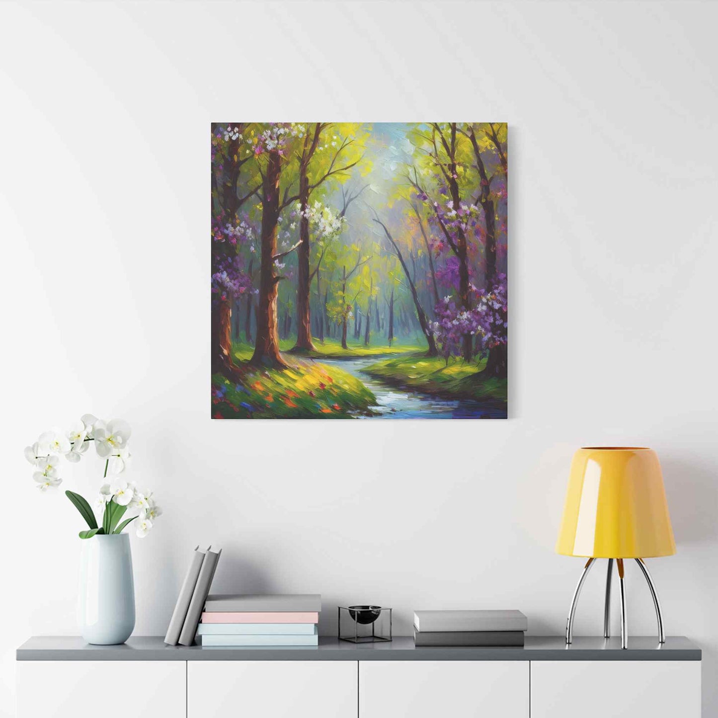 Spring Forest Print Canvas, Oil Paint Print 20x20, 24x24, 30x30, 32x32, 36x36 Art Design Print Pine-Wood Inner Frame MC-97