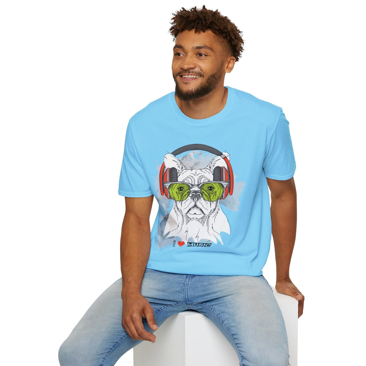 I Love Music Animals Shirt With Headphones Unisex Softstyle Tee 100 Percent Ring Spun Cotton