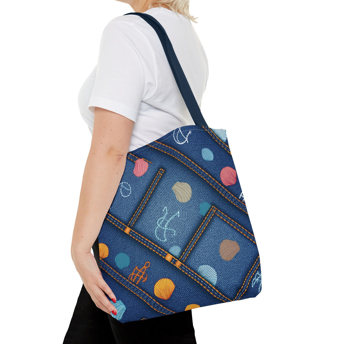 Denim Fabric Imitation Print Unisex Canvas Bag Poly Spun 3 Sizes Tote Bag 182-24