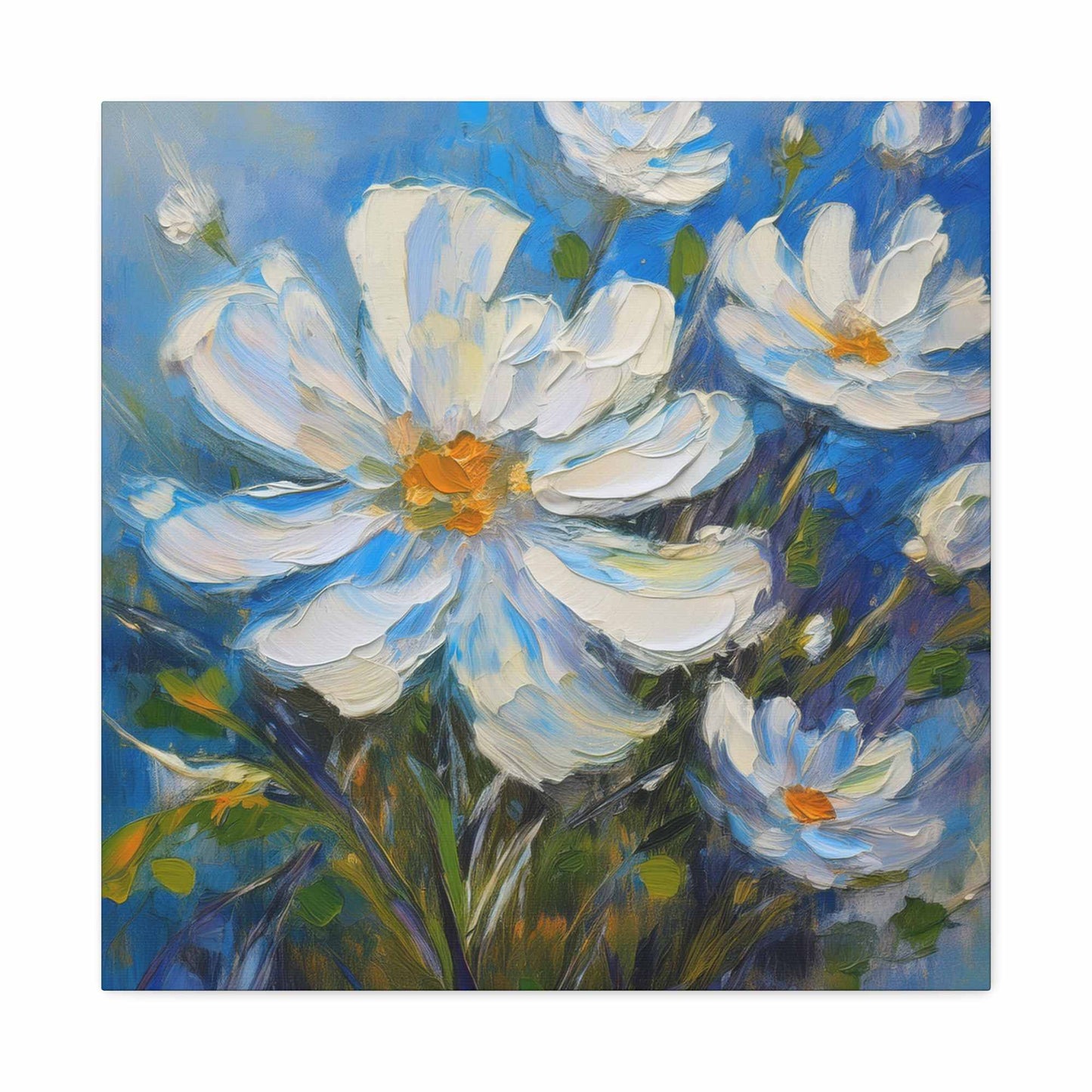 White Flowers Print Canvas, White Flowers Oil Paint Print 20x20, 24x24, 30x30, 32x32, 36x36, Art Design Print Non-Frame MC-7