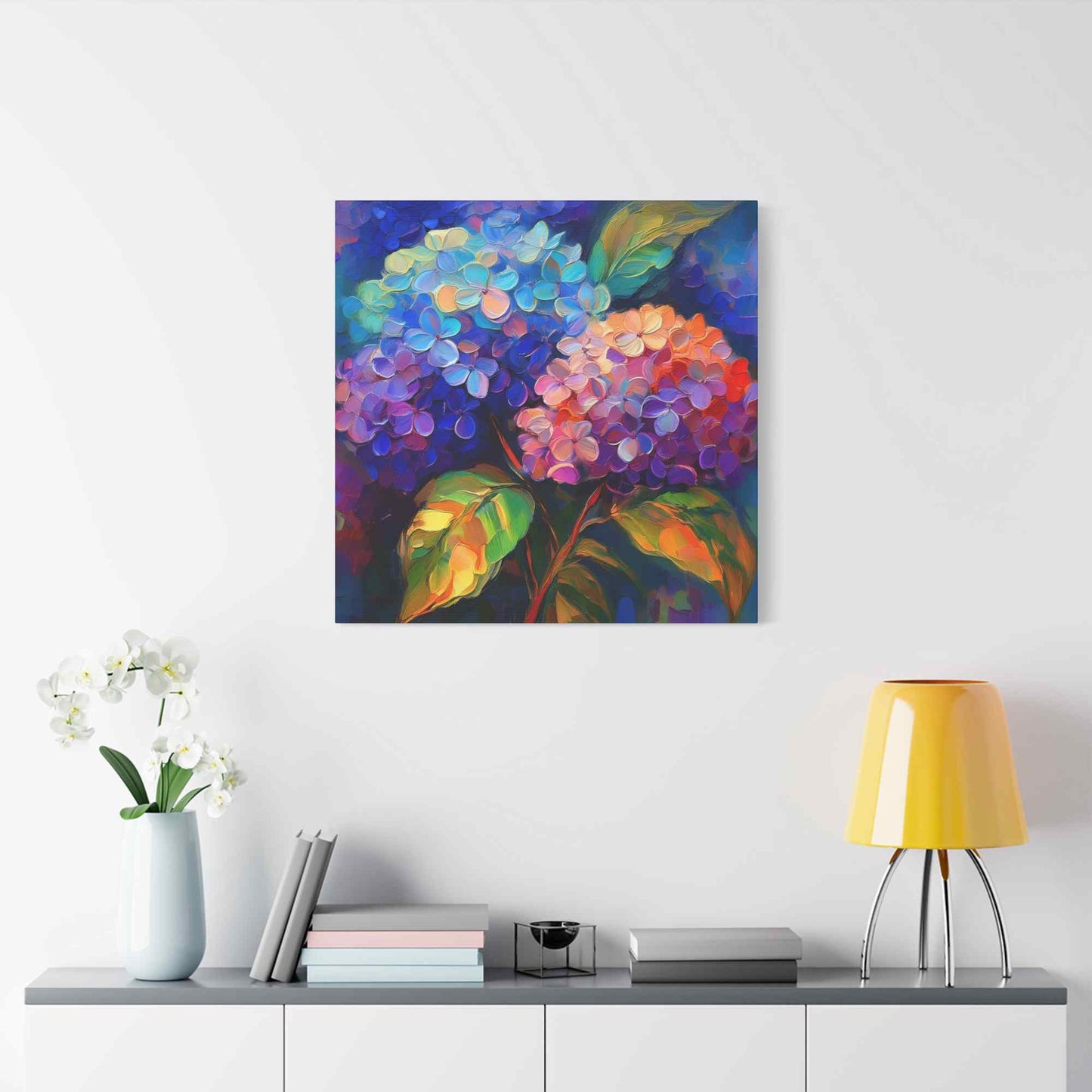 Hydrangeas Print Canvas, Flowers Oil Paint Print 20x20, 24x24, 30x30, 32x32, 36x36, Floral Art Design Print Non-Frame MC-29