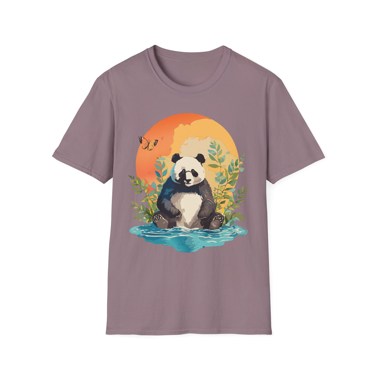 Panda Sunset Illustration T-Shirt | Cute Panda Nature Tee
