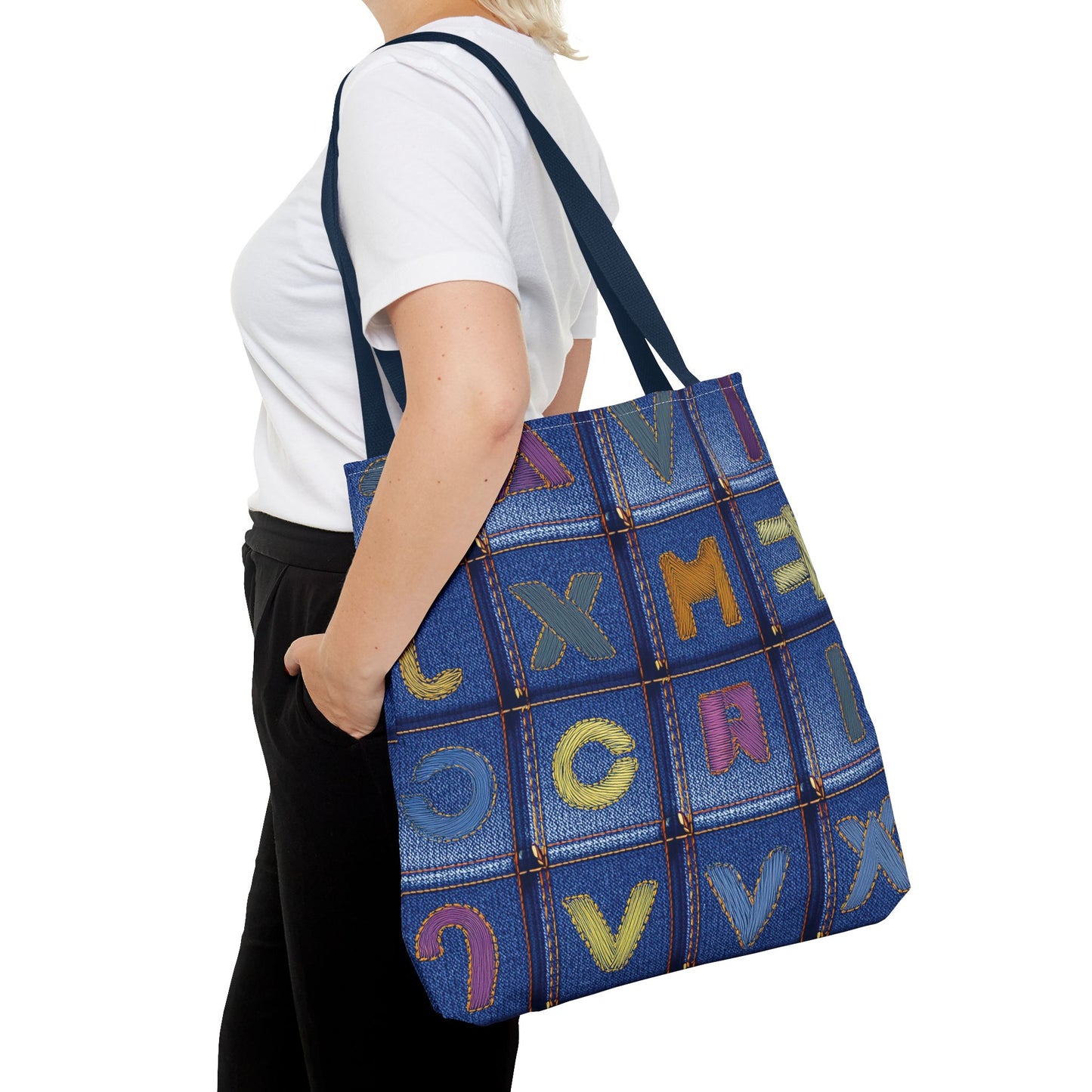 Denim Fabric Imitation Print Unisex Canvas Bag Poly Spun 3 Sizes Tote Bag 187-5