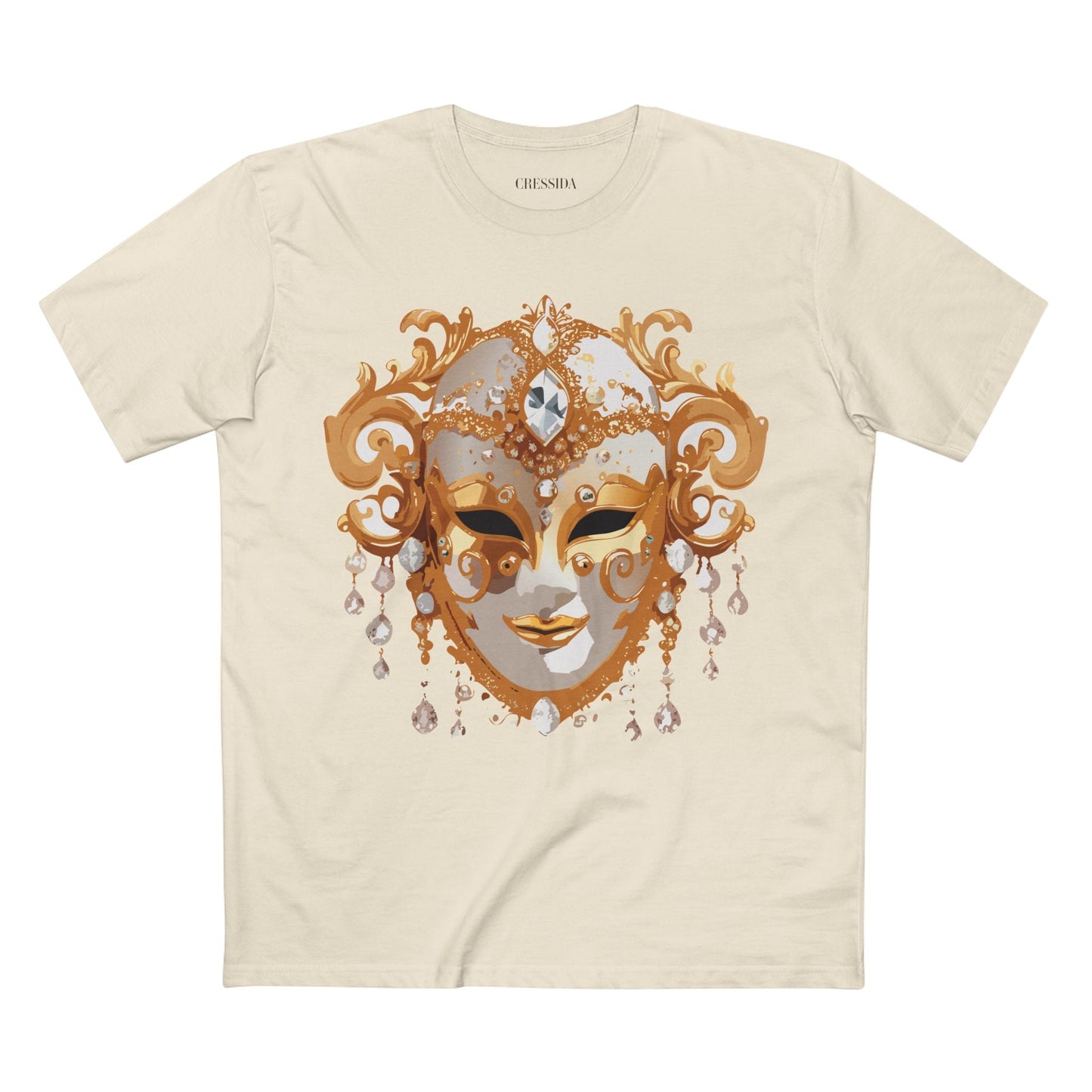 Carnival Mask Graphic T-Shirt Unisex 100 Cotton With Antique Gold Art Design Tee 24