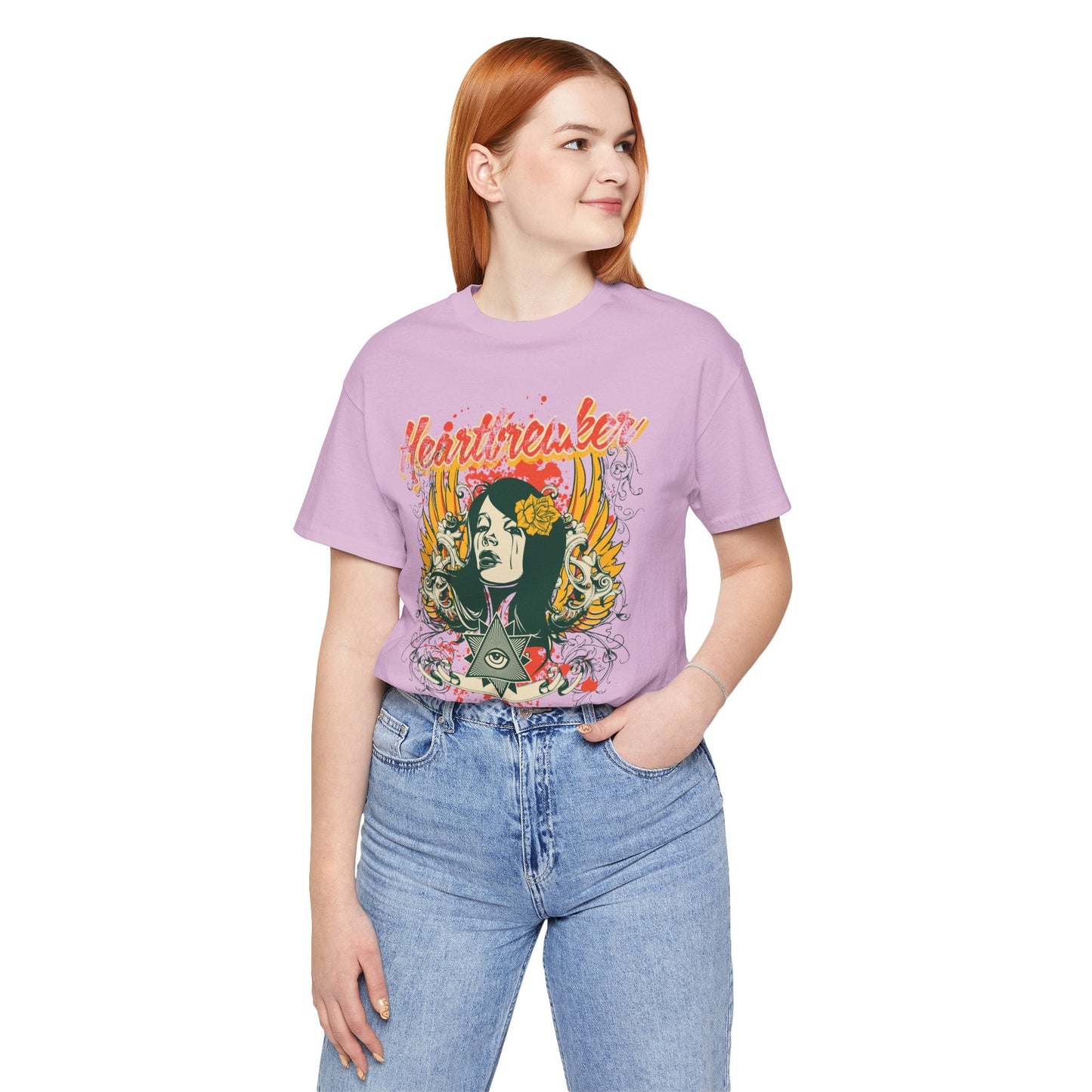 Heartbreaker Illustration Tee Retro Femme Portrait Floral Skull Graphic T-Shirt