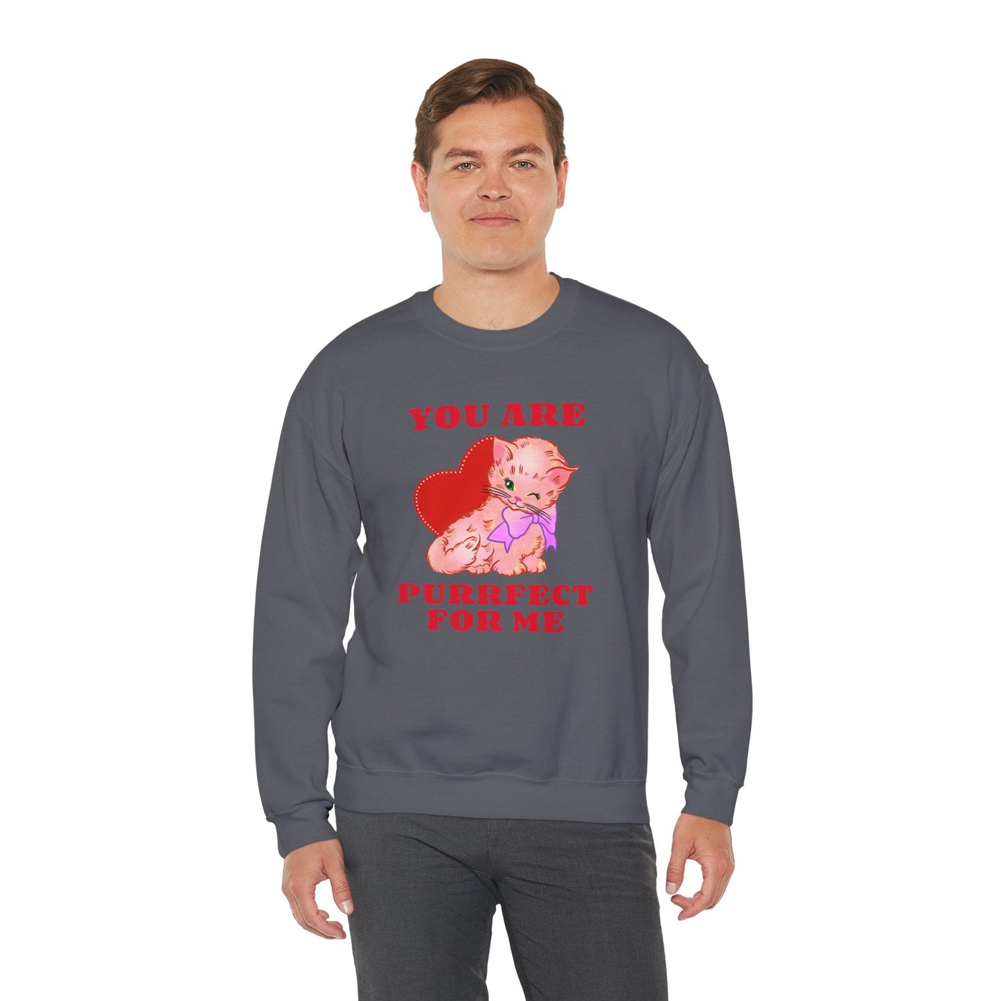 Cat Heart Sweatshirt Unisex Valentines Day Fifty Fifty Cotton Poly Blend Crewneck