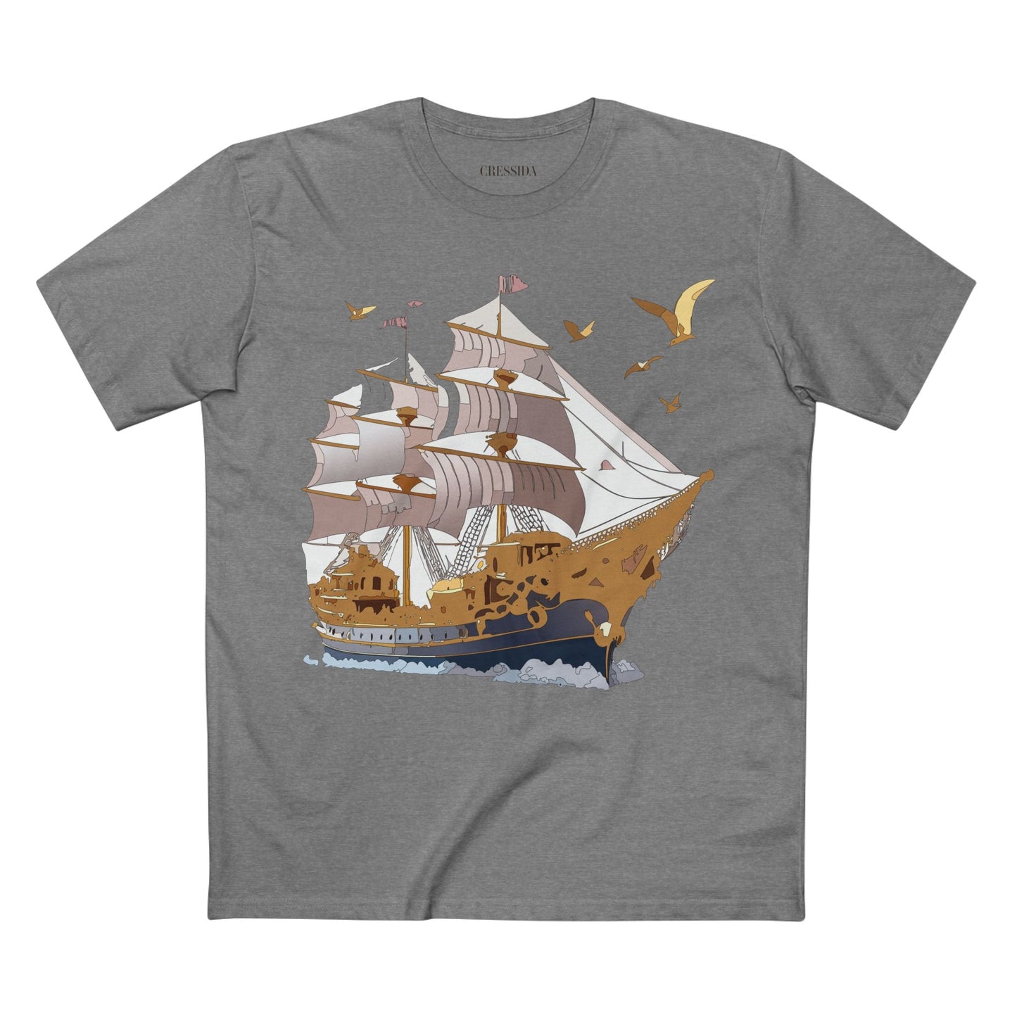 Ship Graphic Unisex 100 Cotton T-Shirt with Gold Frigate Art Design 3