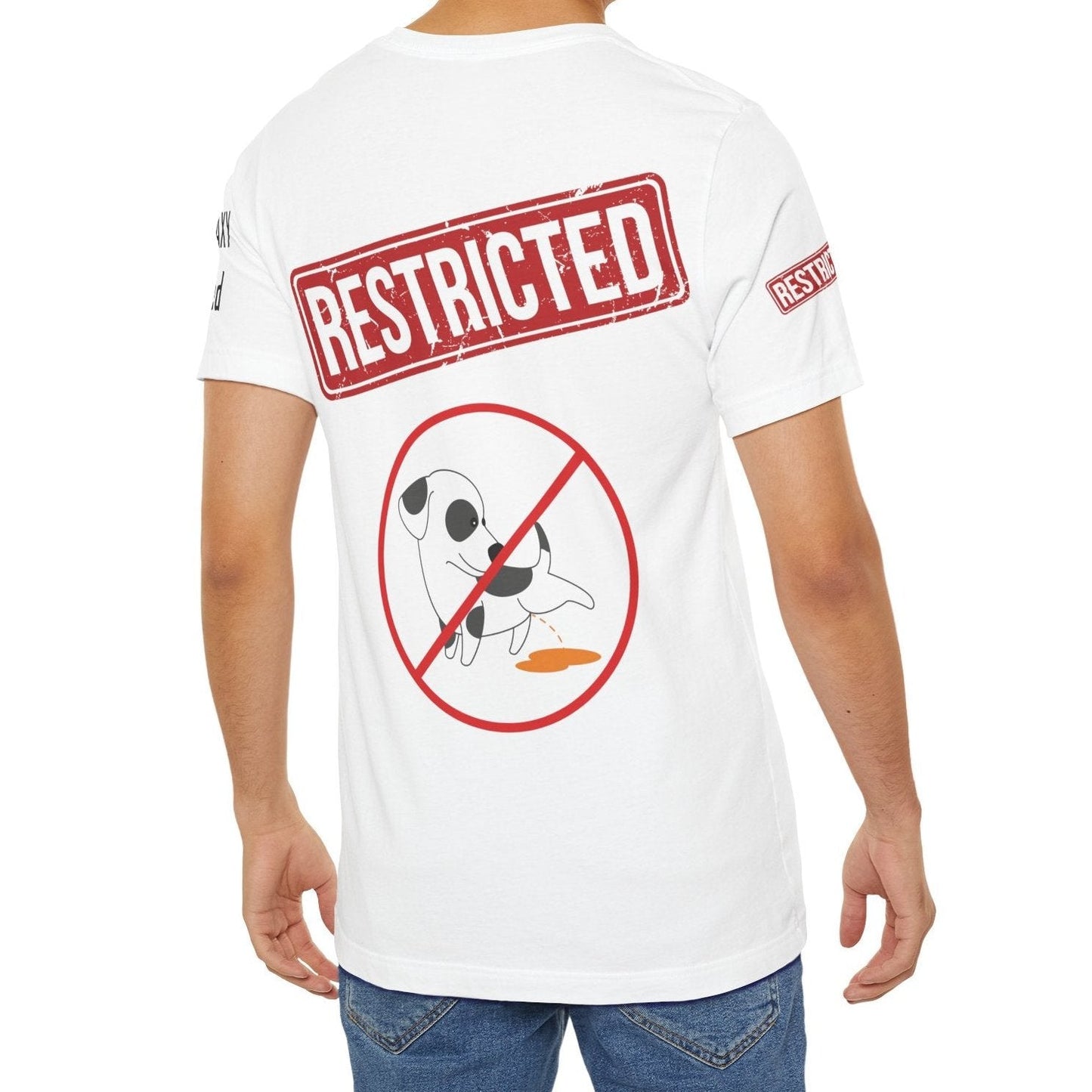 Tee Shirt With Red Stamp From Bad Galaxy Eco Friendly 100 Percent Cotton Printed In USA