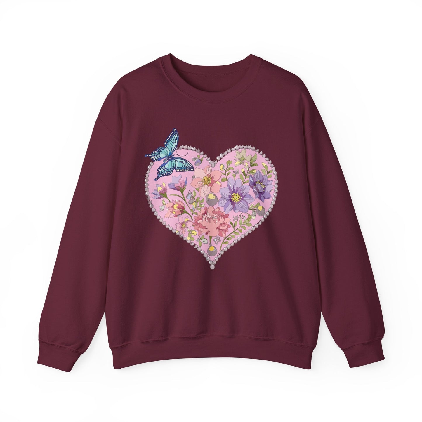 Floral Heart Sweatshirt Valentines Day Unisex Crewneck Cozy Comfort For Cold Weather