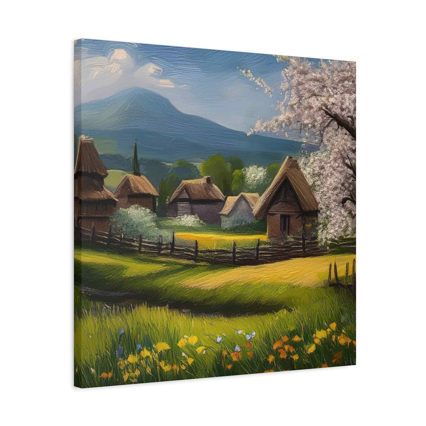 Countryside Spring Print Canvas, Oil Paint Print 20x20, 24x24, 30x30, 32x32, 36x36 Art Design Pine-Wood Inner Frame MC-110
