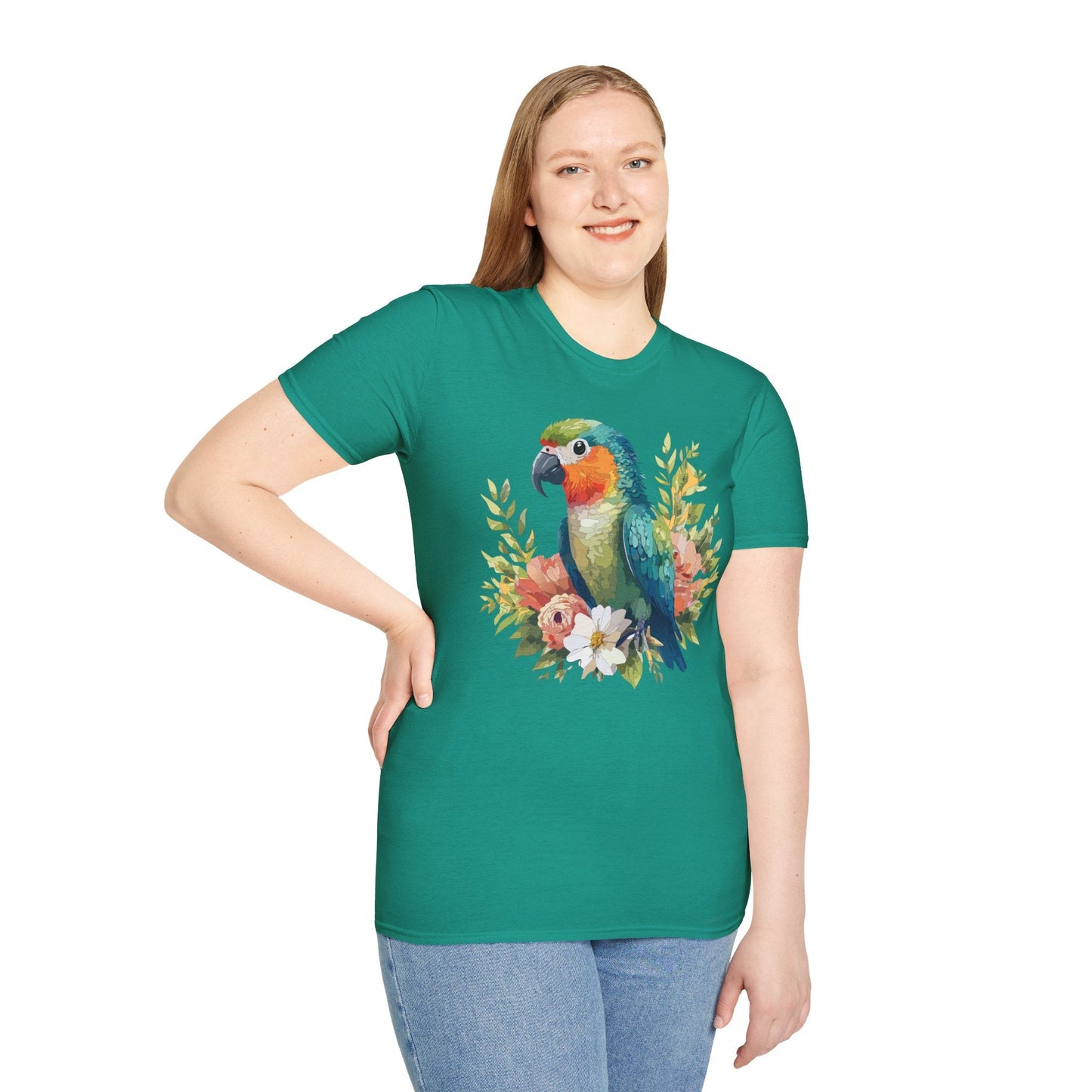 Floral Bird T Shirt Unisex Softstyle Gildan 64000 Cotton Tee for Everyday Comfort