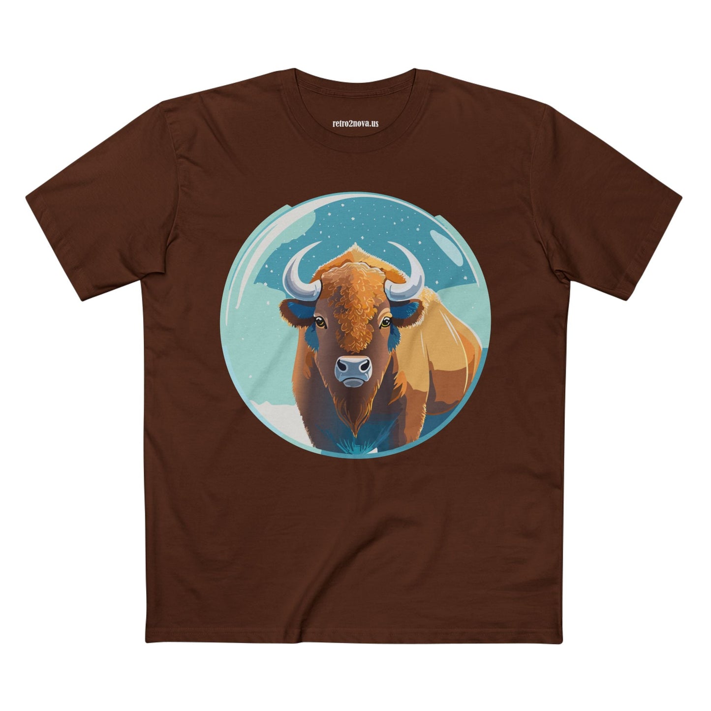 Retro2Nova Bison Art Tee Unisex Premium Cotton Staple Shirt With Original Animal Illustration From Art Collection