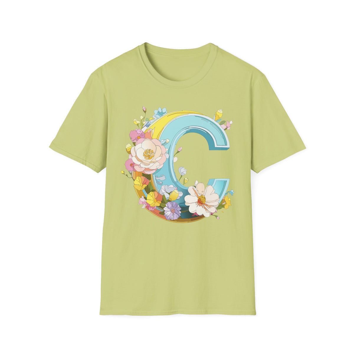 Floral Letter C T-Shirt | Vintage Botanical Initial Tee