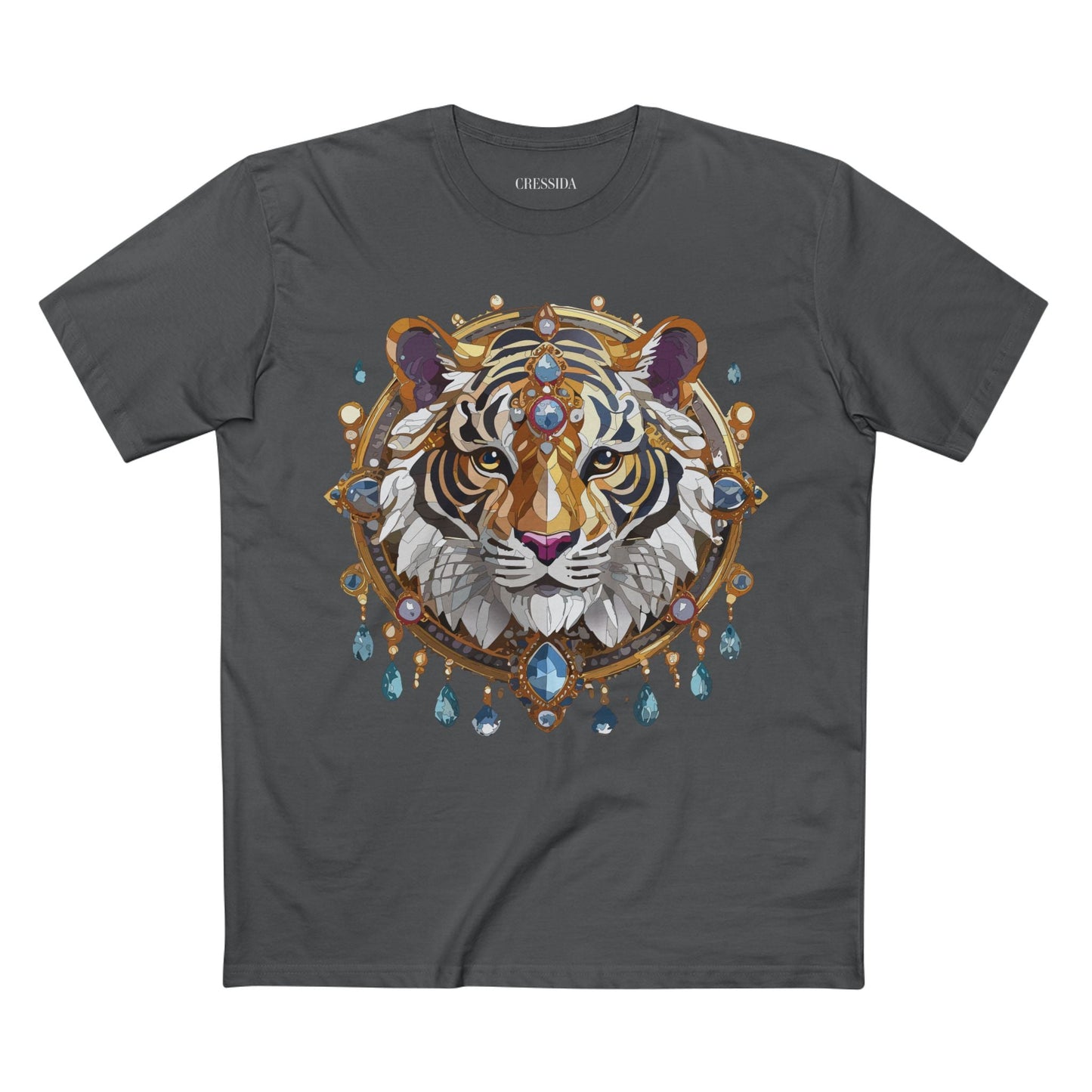 Tiger Graphic Unisex 100 Cotton Tee With Unique Animal Golden Medallion Art Design 55