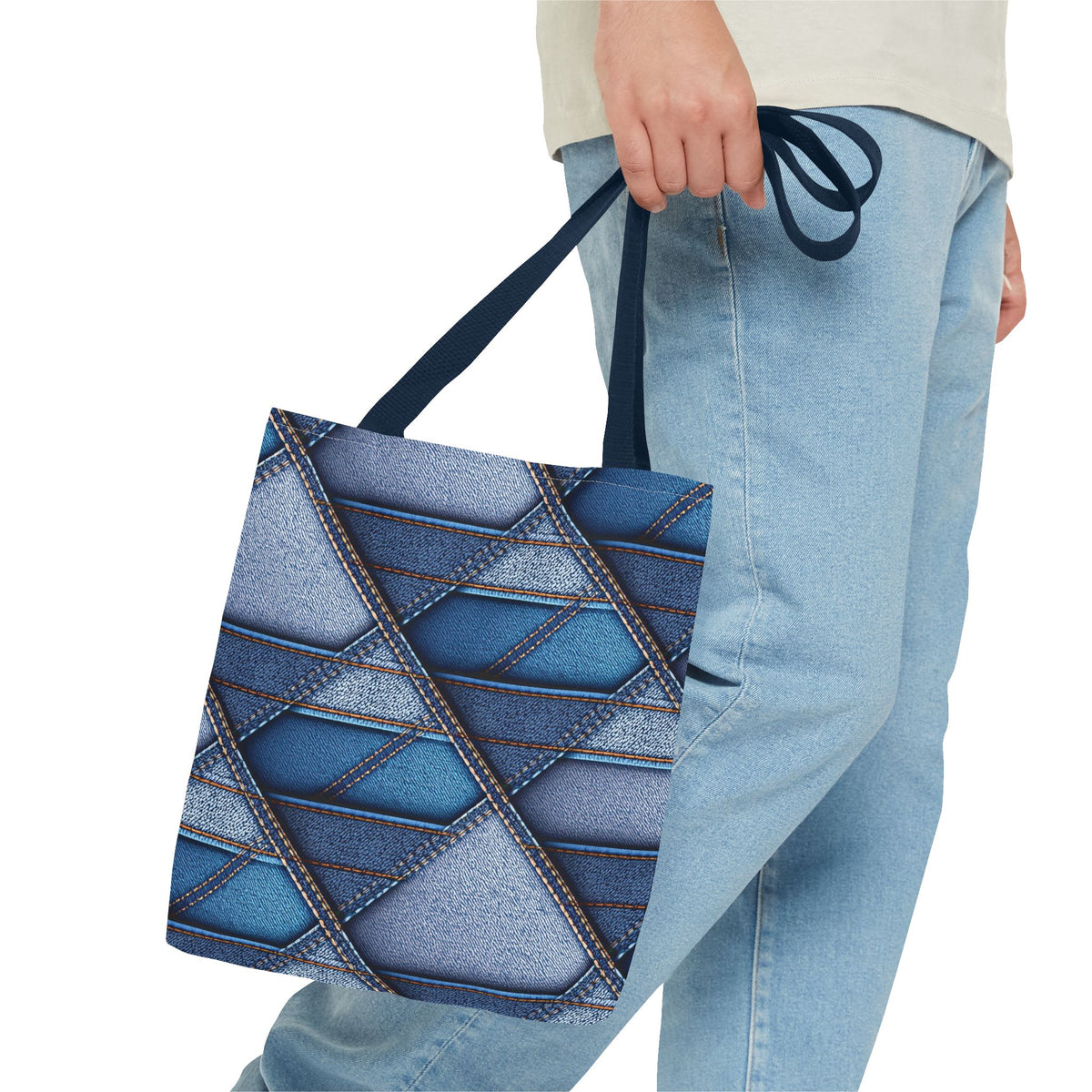 Denim Fabric Imitation Print Unisex Canvas Bag Poly Spun 3 Sizes Tote Bag 100