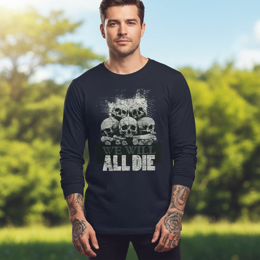 Creepy14 Skull Graphic Unisex Cotton Long Sleeve Bella+Canvas Tee with Art Design 156