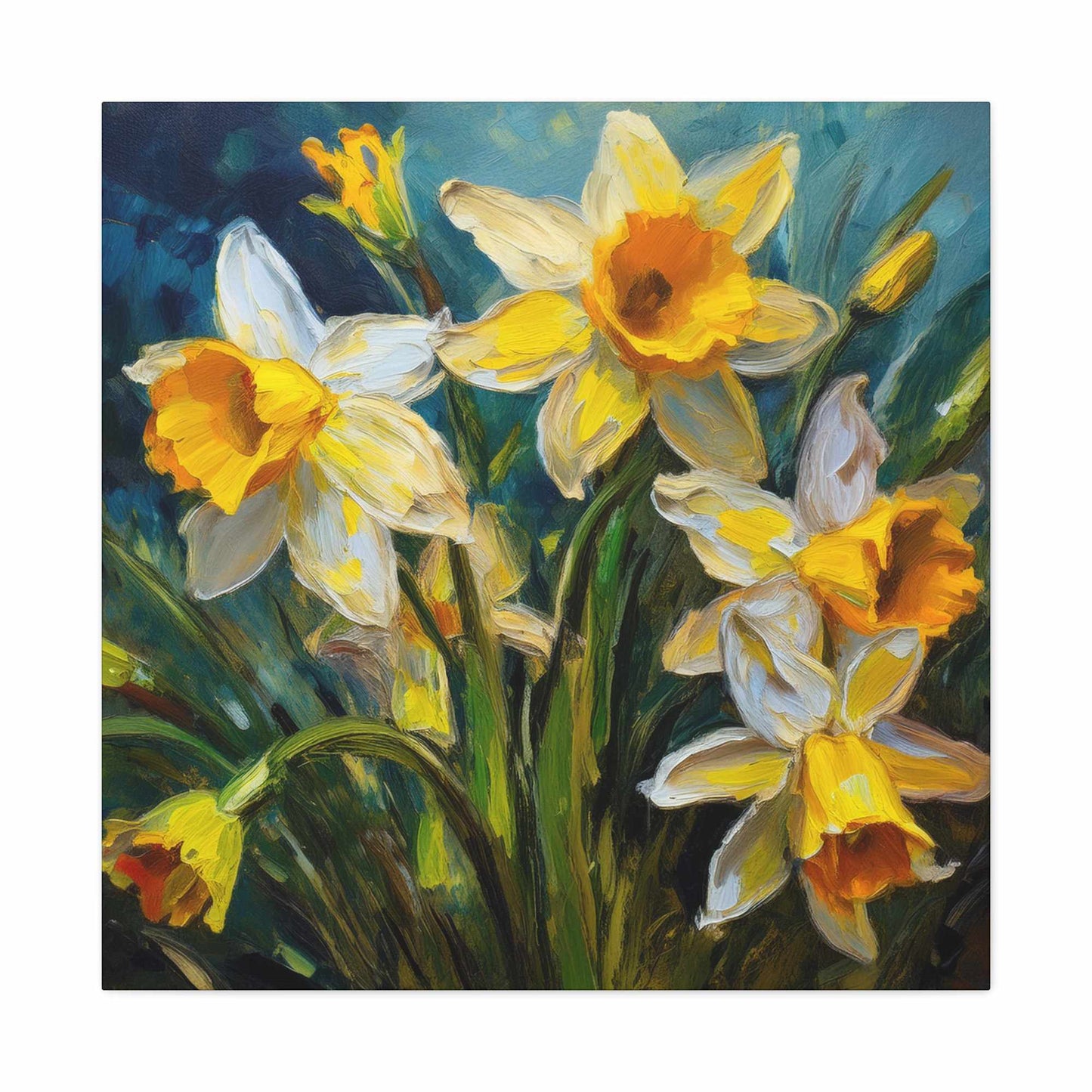 Narcissus Print Canvas, Floral Oil Paint Print 20x20, 24x24, 30x30, 32x32, 36x36 Art Design Pine-Wood Inner Frame MC-176