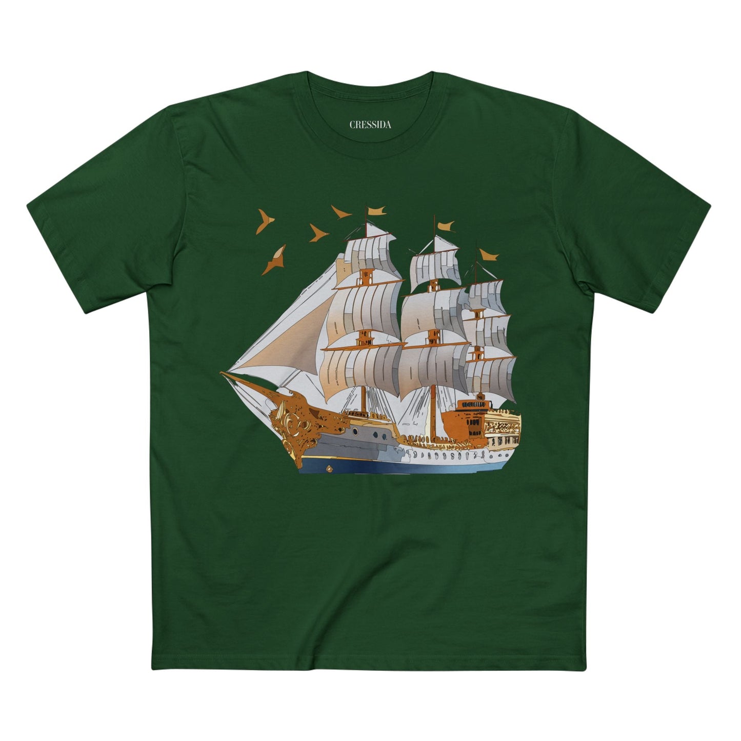 Ship Graphic Unisex 100 Cotton T-Shirt with Gold Frigate Art Design 4