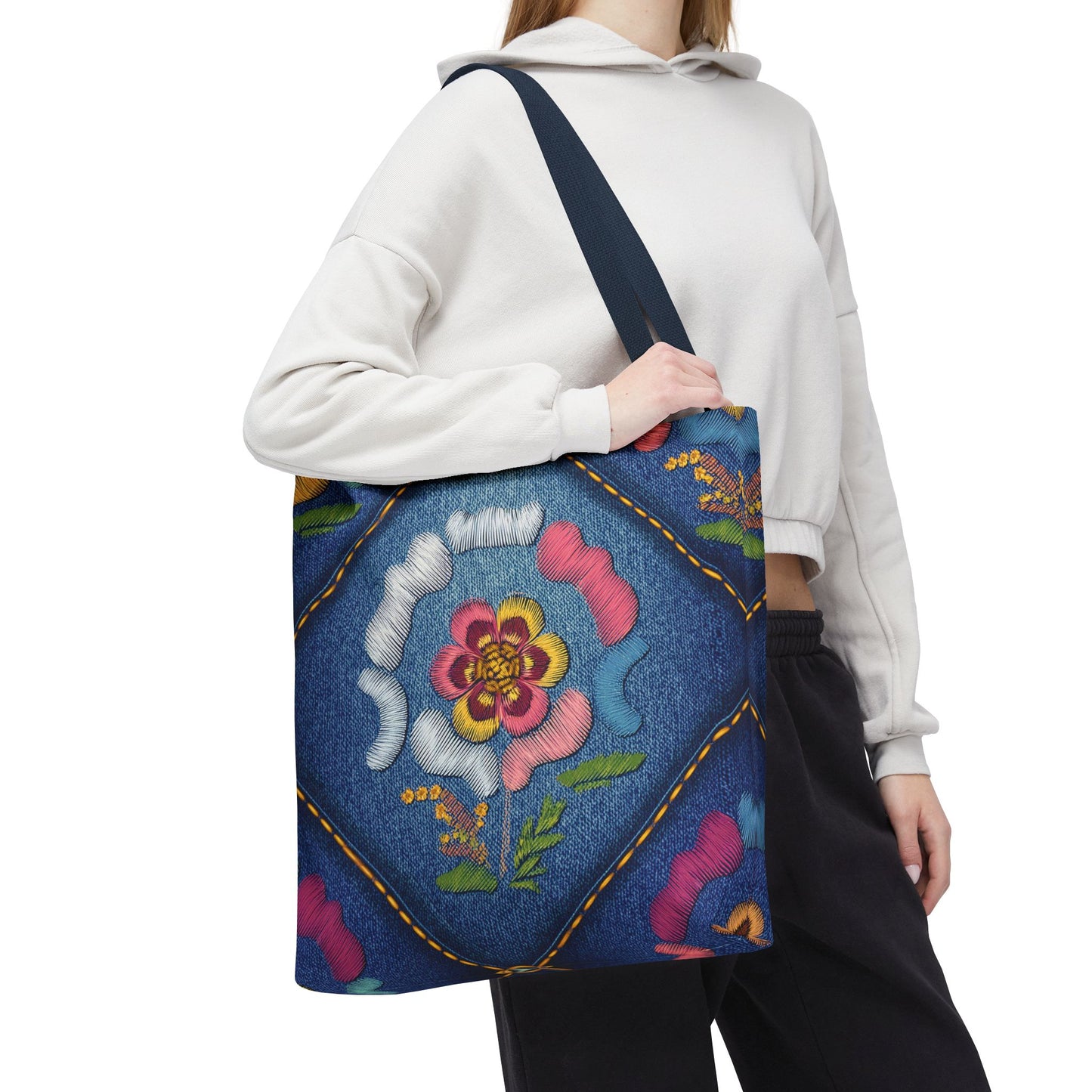 Denim Fabric Imitation Print Unisex Canvas Bag Poly Spun 3 Sizes Tote Bag 159-4