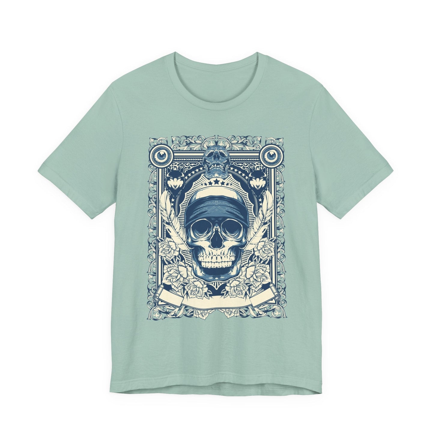 Skull Crown Graphic Tee Vintage Ornate Skull Illustration Rock Band T-Shirt