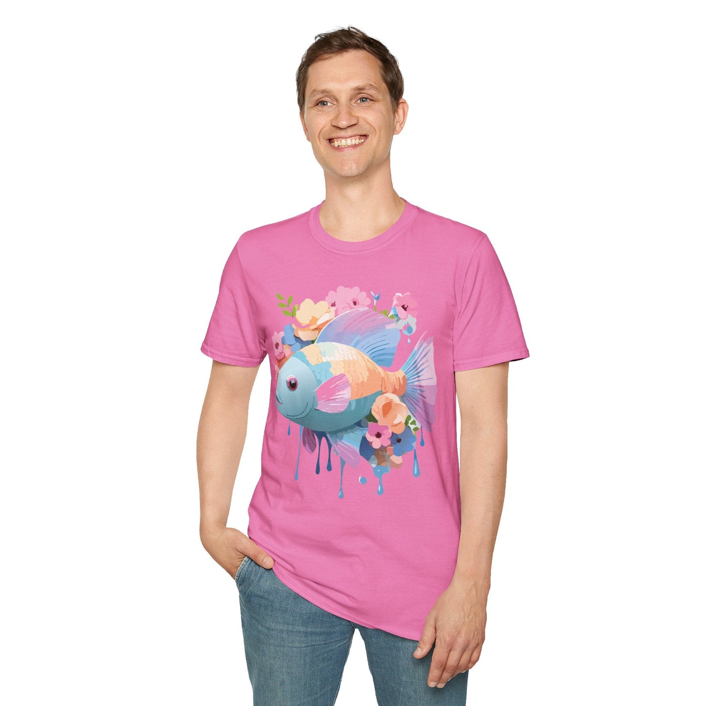 Fish Art Design Graphic Tee Unisex Short Sleeve T Shirt With Fish Artwork Premium Cotton