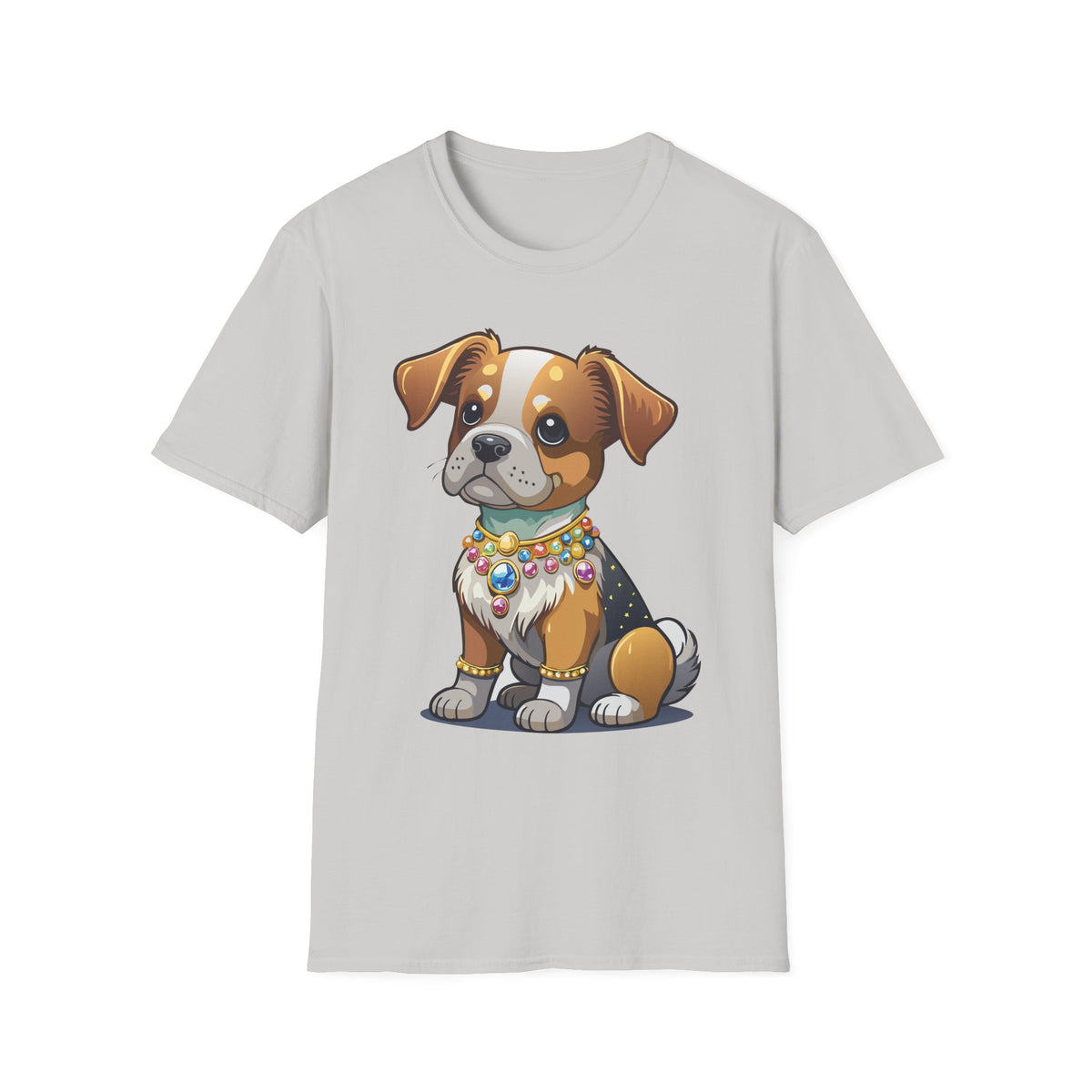 Cute Cartoon Puppy T-Shirt | Colorful Beaded Collar Dog Tee