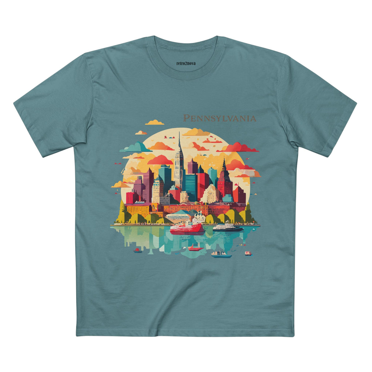 Pennsylvania Skyline tee | Cityscape illustration, river reflection