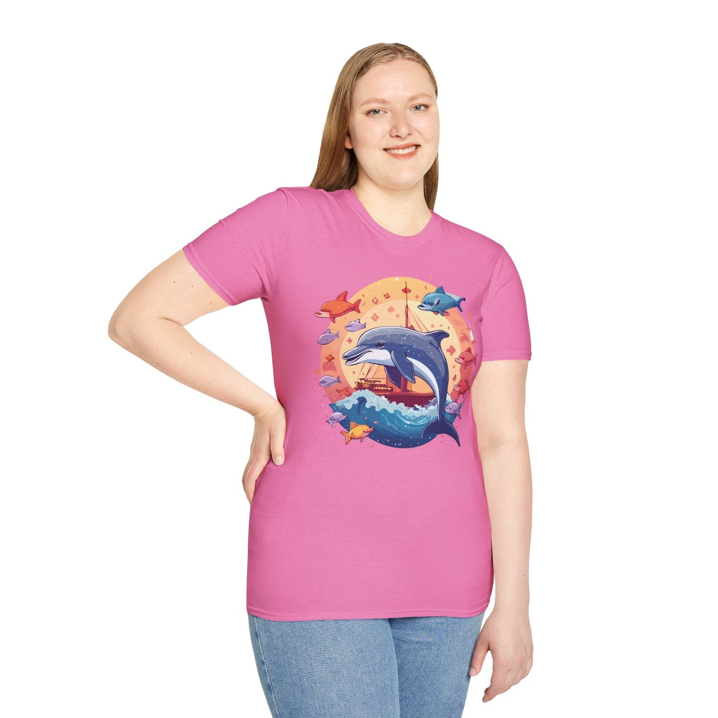 Dolphin Shirt Unisex Softstyle Cotton Tee 100 Percent Ring Spun Lightweight Breathable