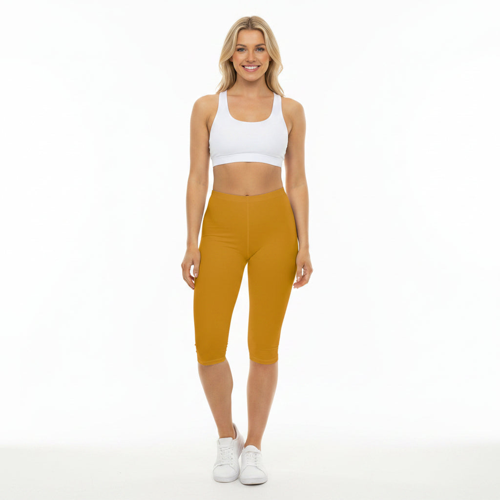 Harvest Bronze Color Women's Brushed Suede Poly Span Casual Capri Leggings XS-2XL