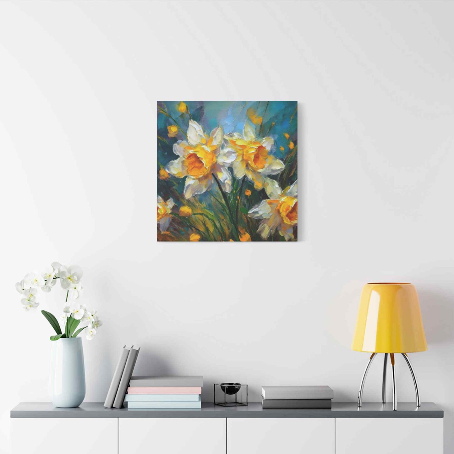 Narcissus Print Canvas, Floral Oil Paint Print 20x20, 24x24, 30x30, 32x32, 36x36 Art Design Pine-Wood Inner Frame MC-175