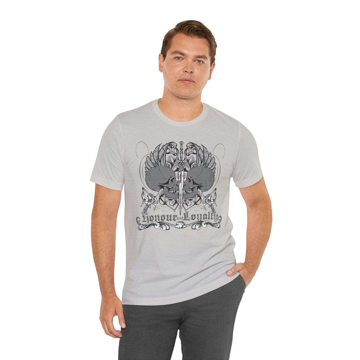 Honor Loyalty crest tee Gothic heraldry skulls wings emblem Art-48