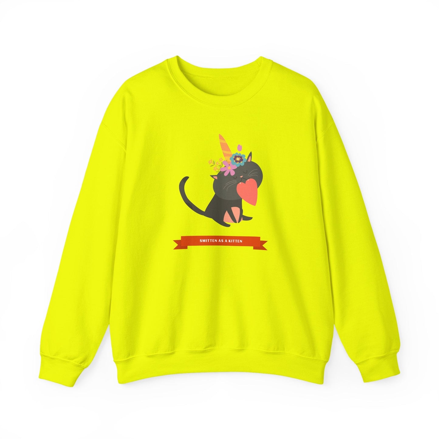 Cat Heart Sweatshirt Unisex Valentine Gift 50/50 Cotton-Poly Crewneck Gildan 18000