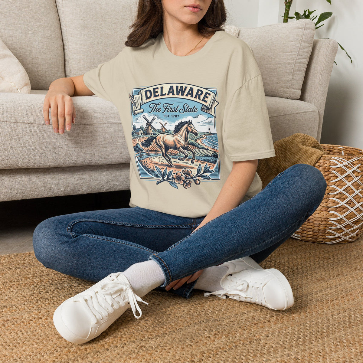 Delaware 'The First State' Scenic Travel Tourist Graphic Tee Unisex 100 Cotton Gildan T-Shirt