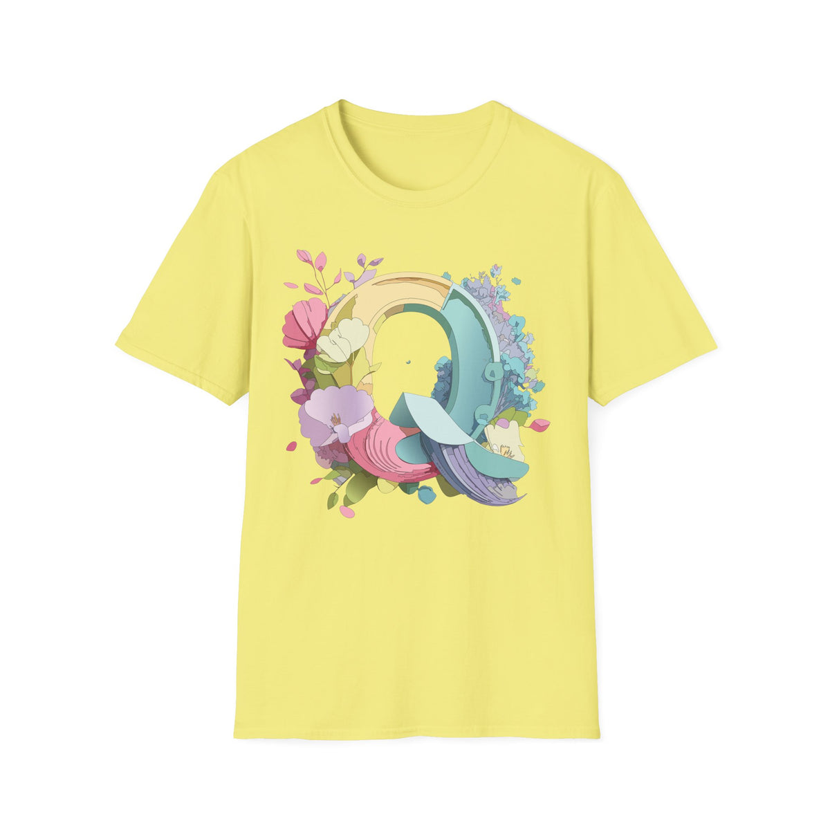 Floral Letter Q T-Shirt | Pastel Rainbow Monogram Tee