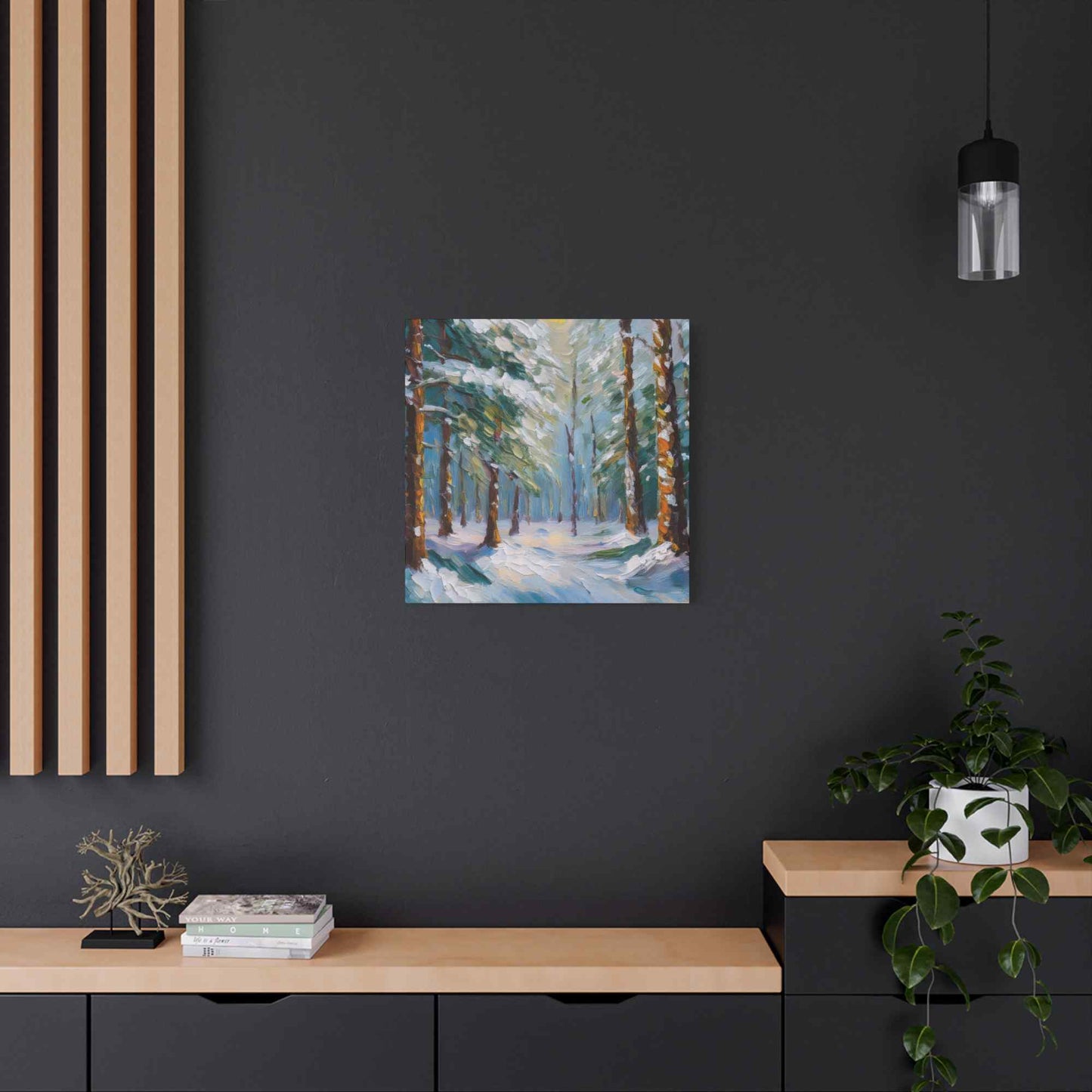 Snow Forest Print Canvas, Oil Paint Print 20x20, 24x24, 30x30, 32x32, 36x36 Art Design Print Pine-Wood Inner Frame MC-81