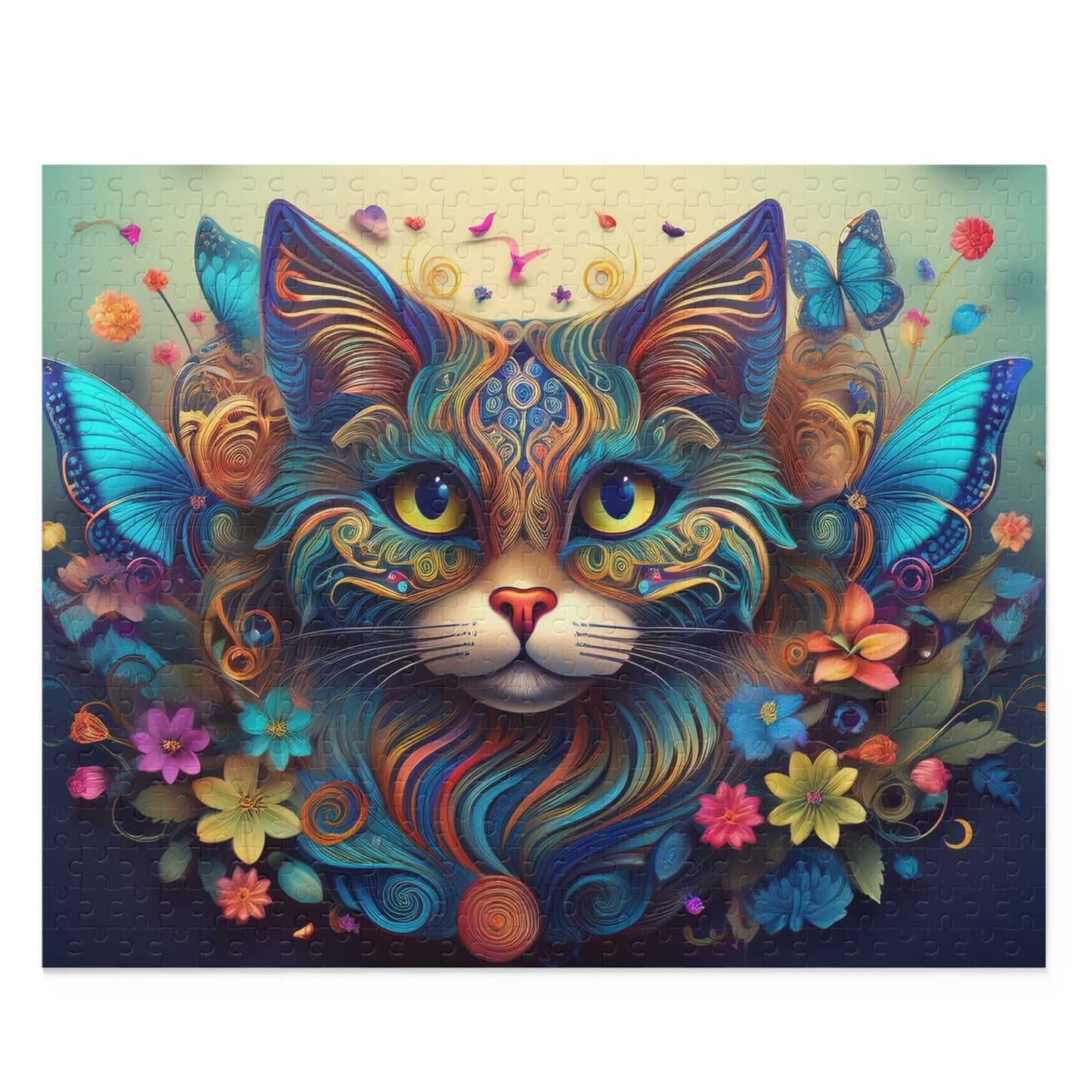 Puzzles-25 Floral Cat Face Puzzle 500-Piece  Floral Cat Puzzle 500-Piece, Kids Puzzles Size: 16" x 20",  Ages 9+