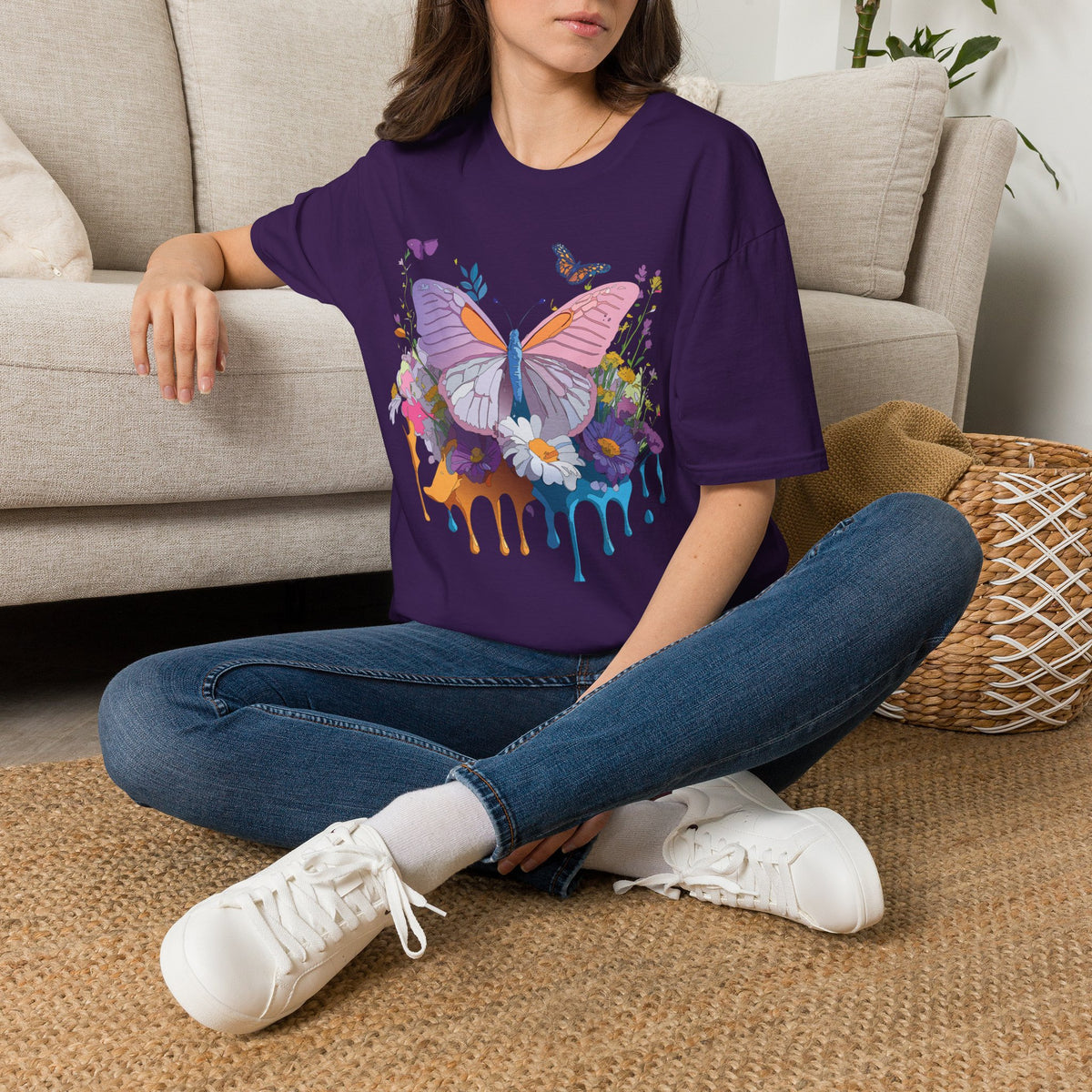 Butterfly Watercolor Drip T-Shirt — Pastel Floral Butterfly Graphic Design Unisex 100 Cotton Gildan T-Shirt
