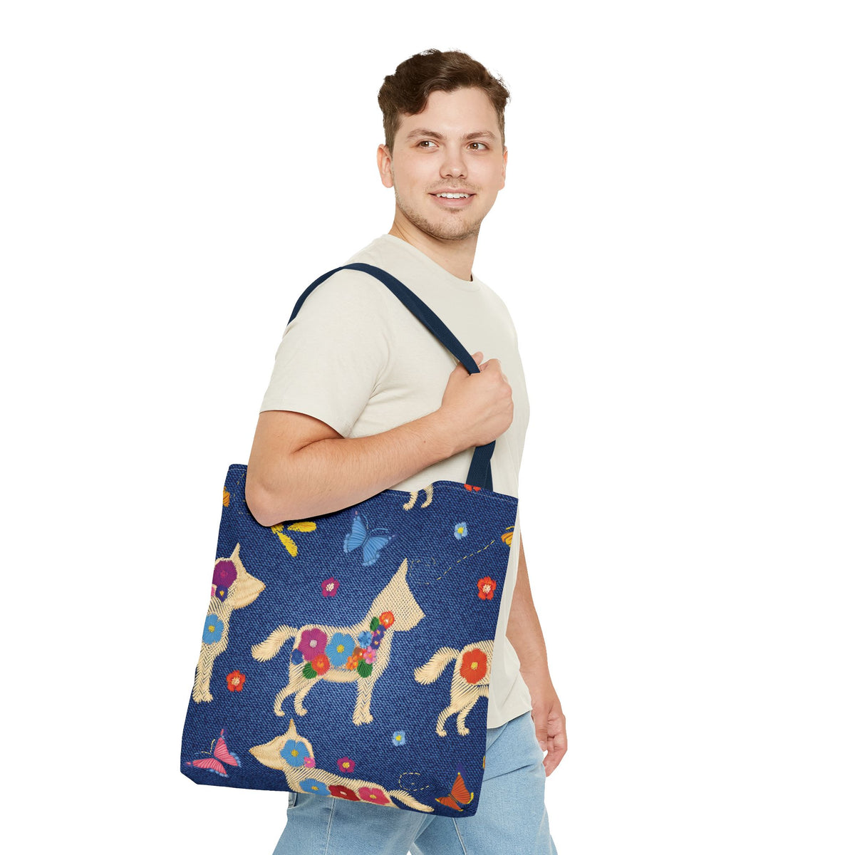 Denim Fabric Imitation Print Unisex Canvas Bag Poly Spun 3 Sizes Tote Bag 191-7