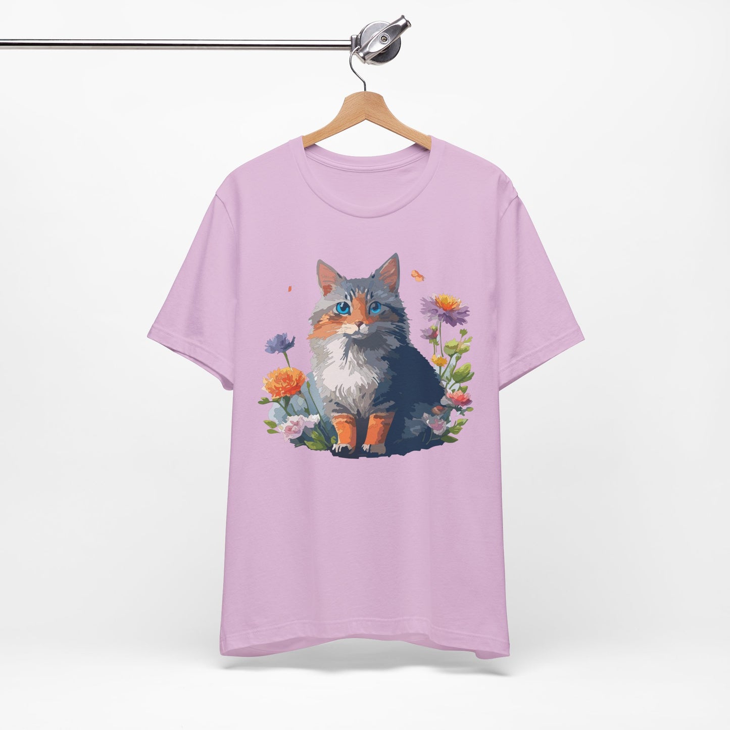 Floral Cat Tee, Animal Shirt, Cat Shirt, Floral Tee, Flower T-shirt, T-Shirt with Animal, Summer Top with Art Design