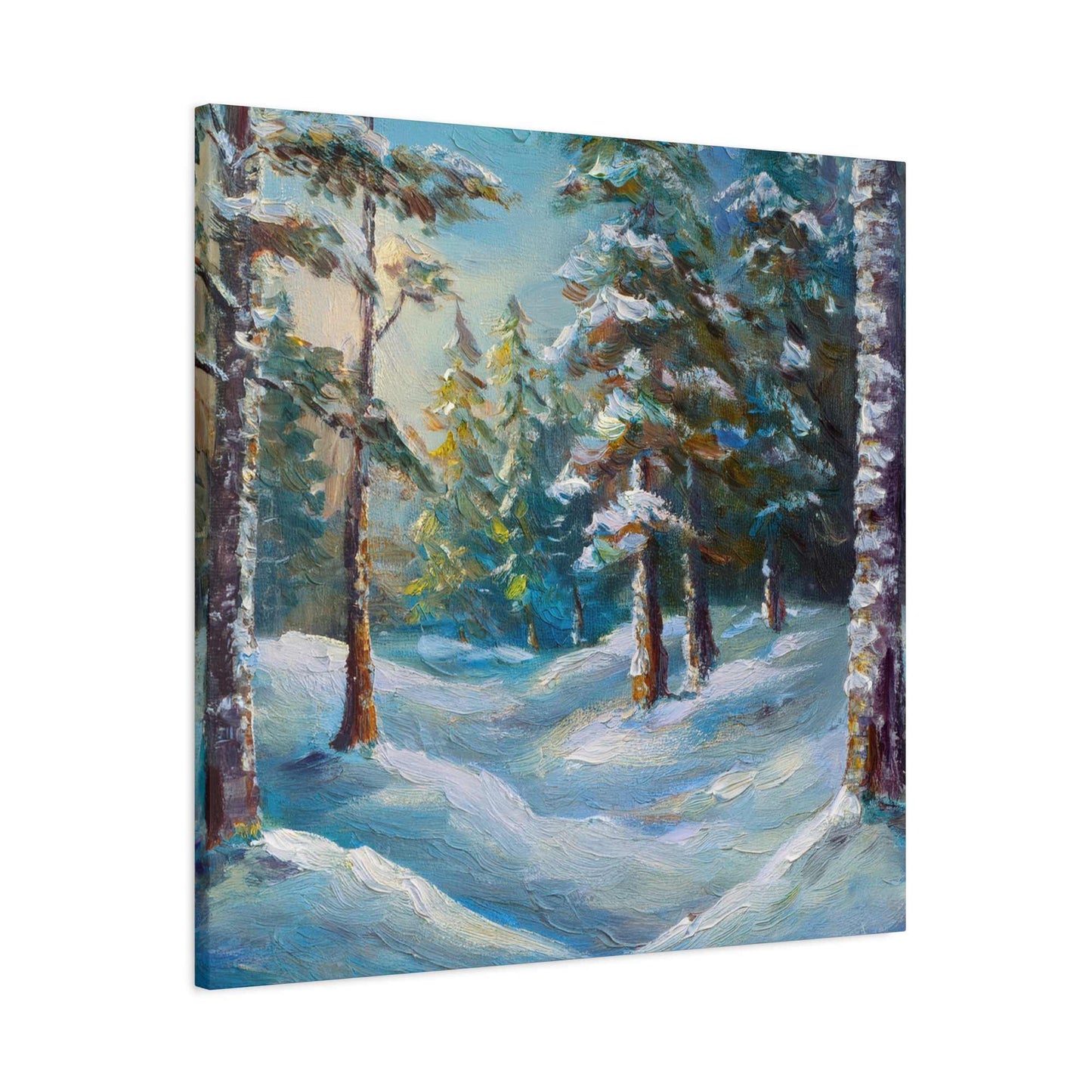 Snow Forest Print Canvas, Oil Paint Print 20x20, 24x24, 30x30, 32x32, 36x36 Art Design Print Pine-Wood Inner Frame MC-75