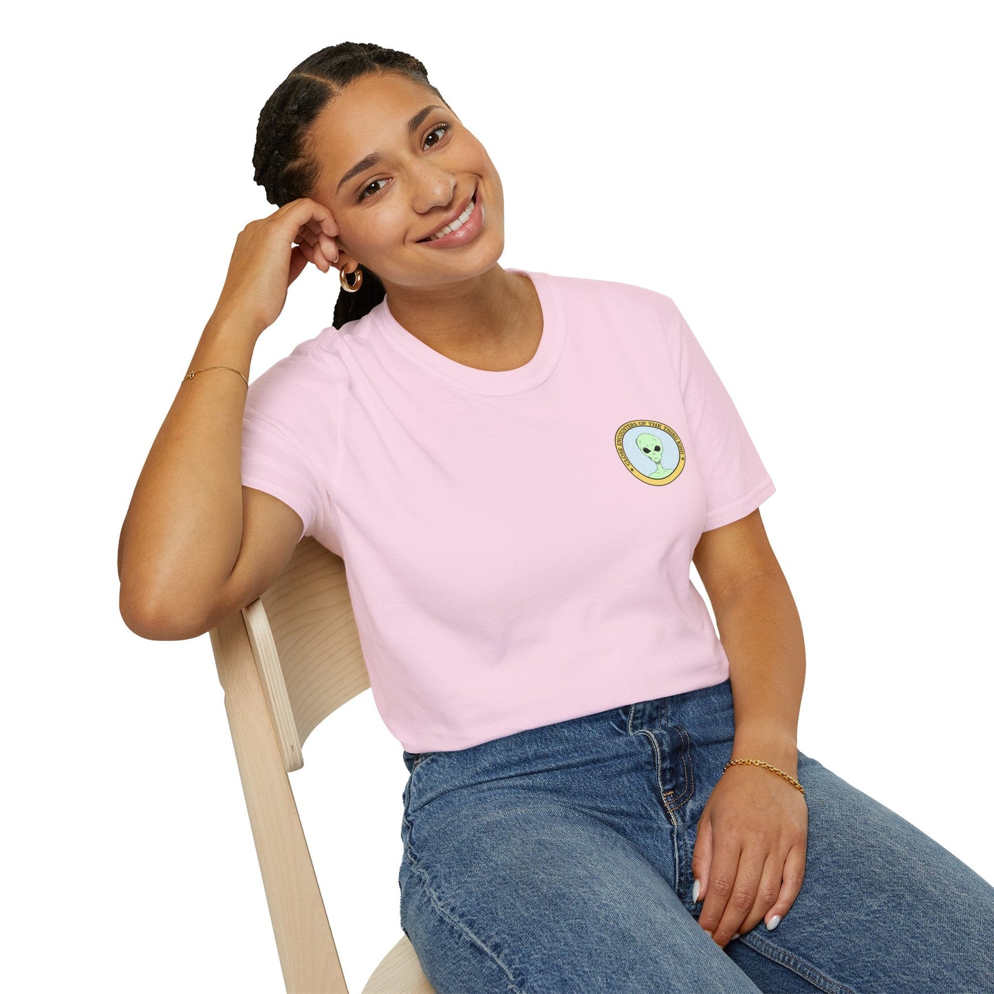 Alien Badge TShirt  Small Chest Logo I Believe Retro Space Tee