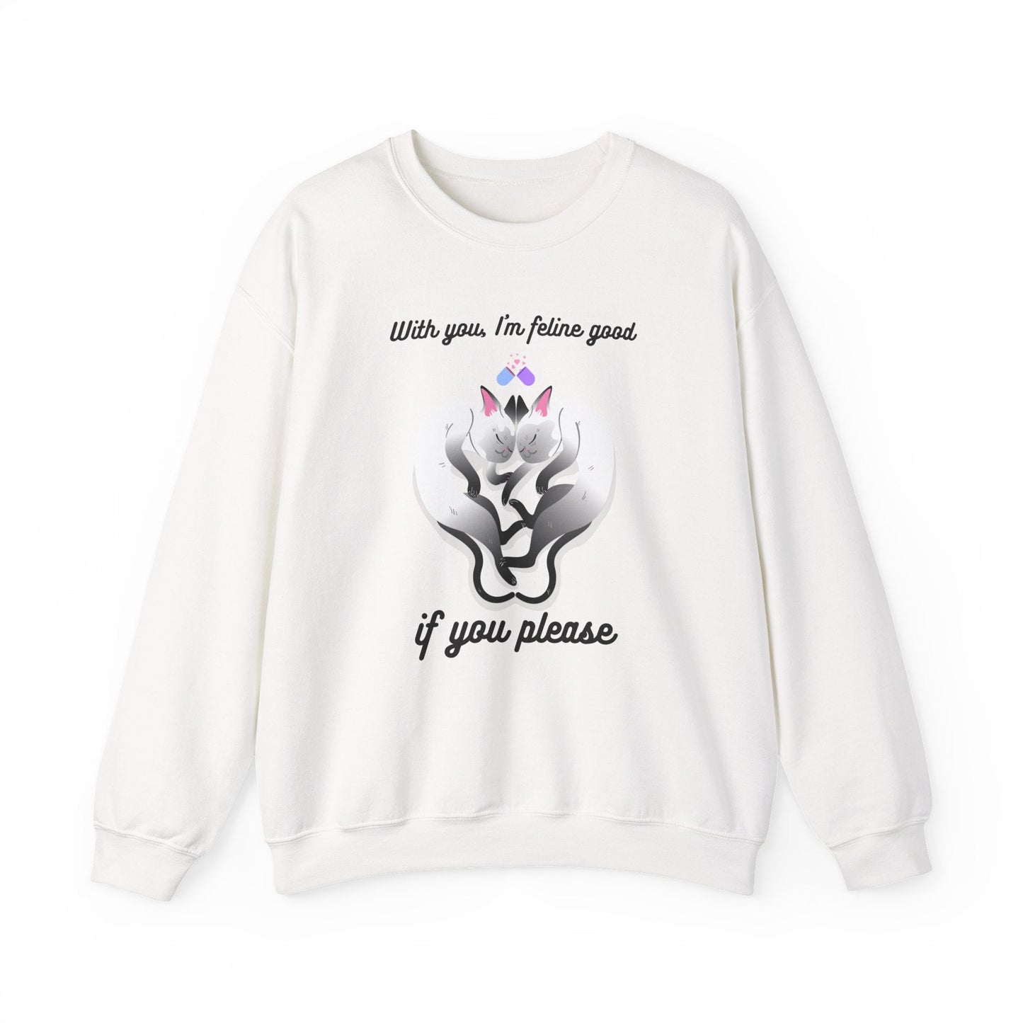 Double Cat Heart Sweatshirt Unisex Fifty Fifty Cotton Poly Valentines Day Sweatshirt
